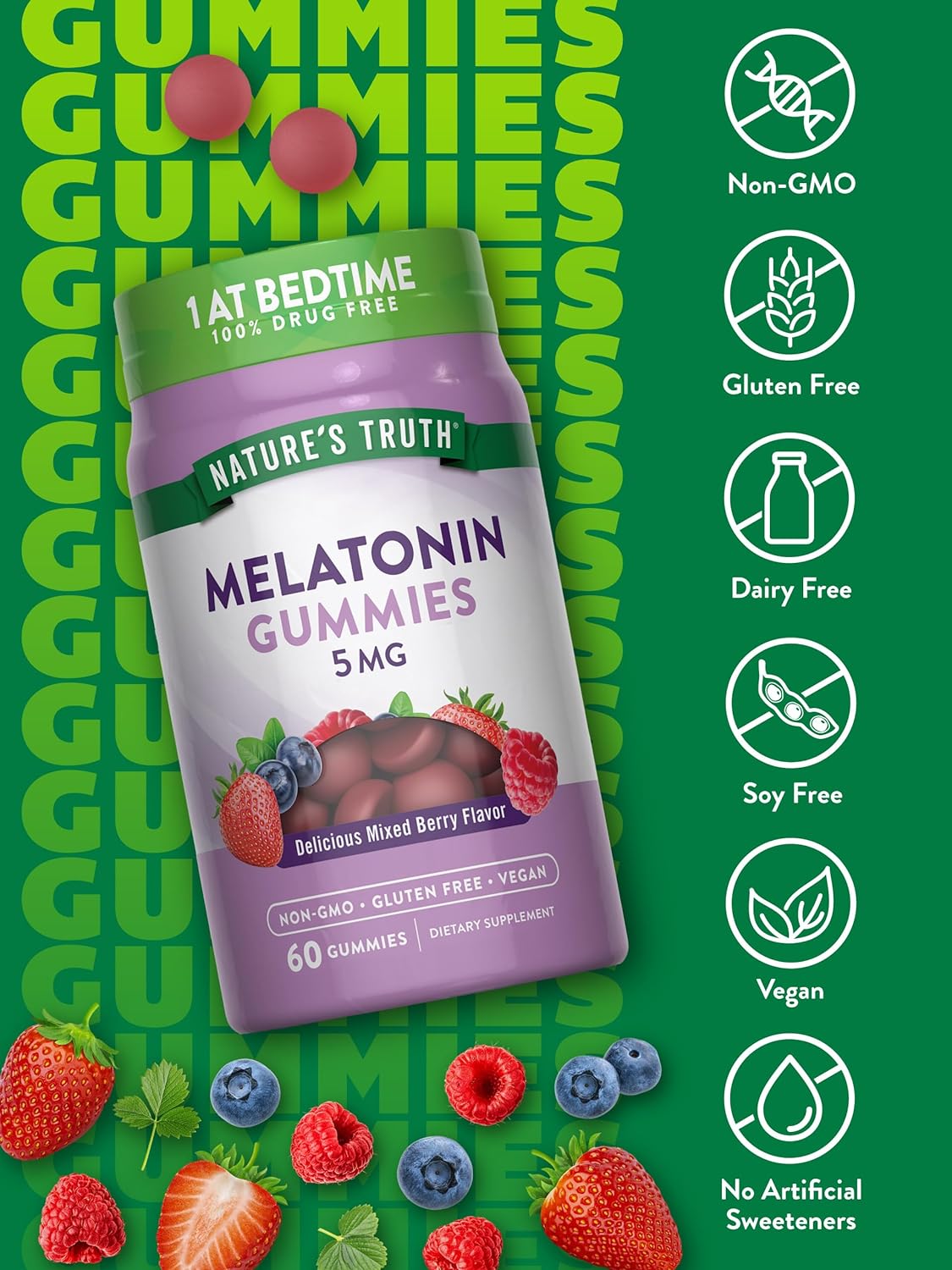 Natures Truth Gomitas de dormir 5 mg 60 unidades vegano baya