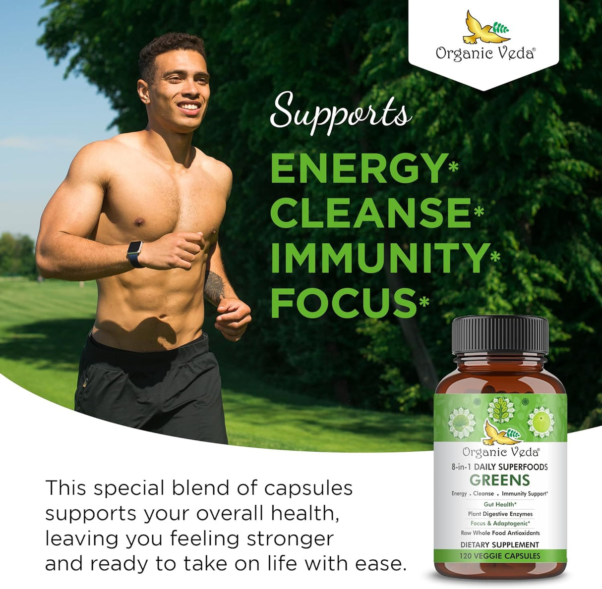 Cápsulas de Supergreens con 8 Verduras y Enzimas Digestivas