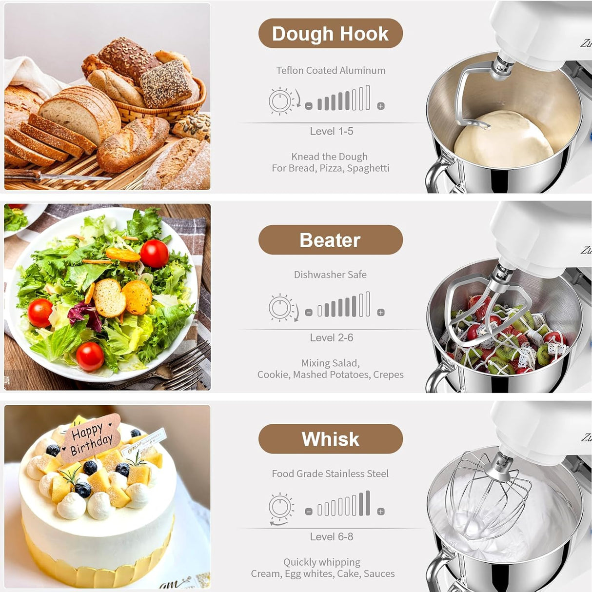 Batidora de pie, Zuccie 4.8QT, 380W, 8+P velocidades, modelo