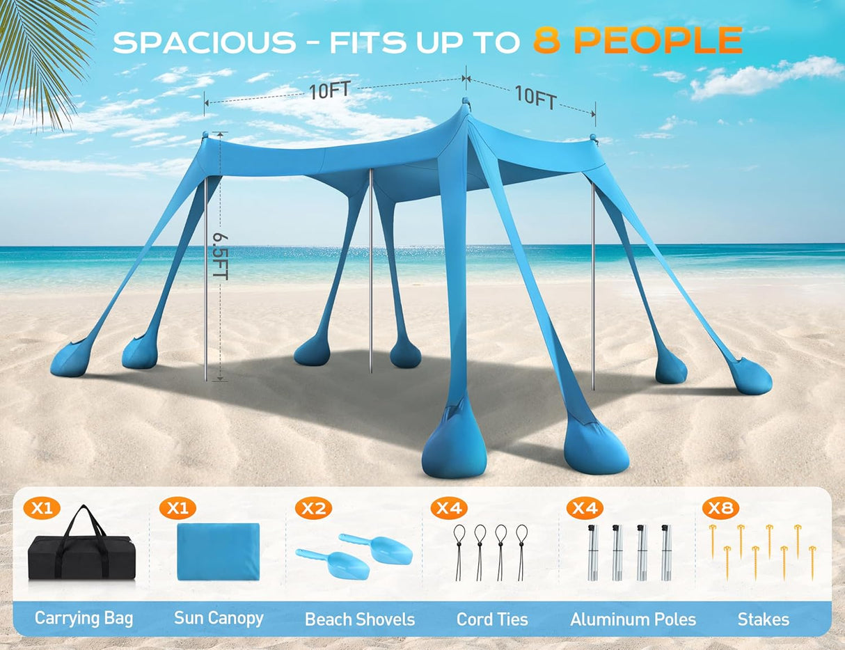 Tienda de playa UPF50+ con protección UV y estabilidad adicional