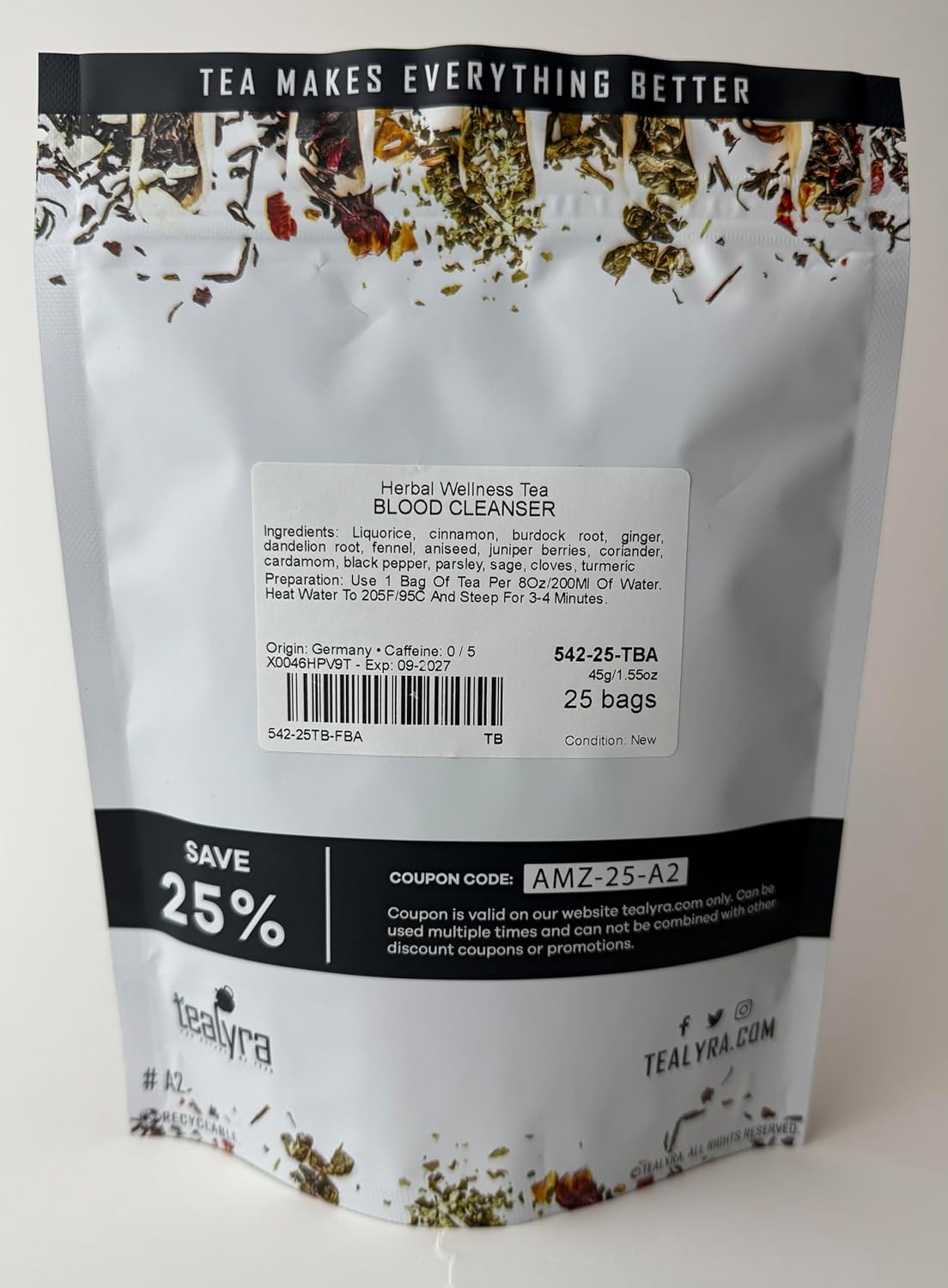 Tealyra - Tisana de limpieza natural con jengibre y diente de león