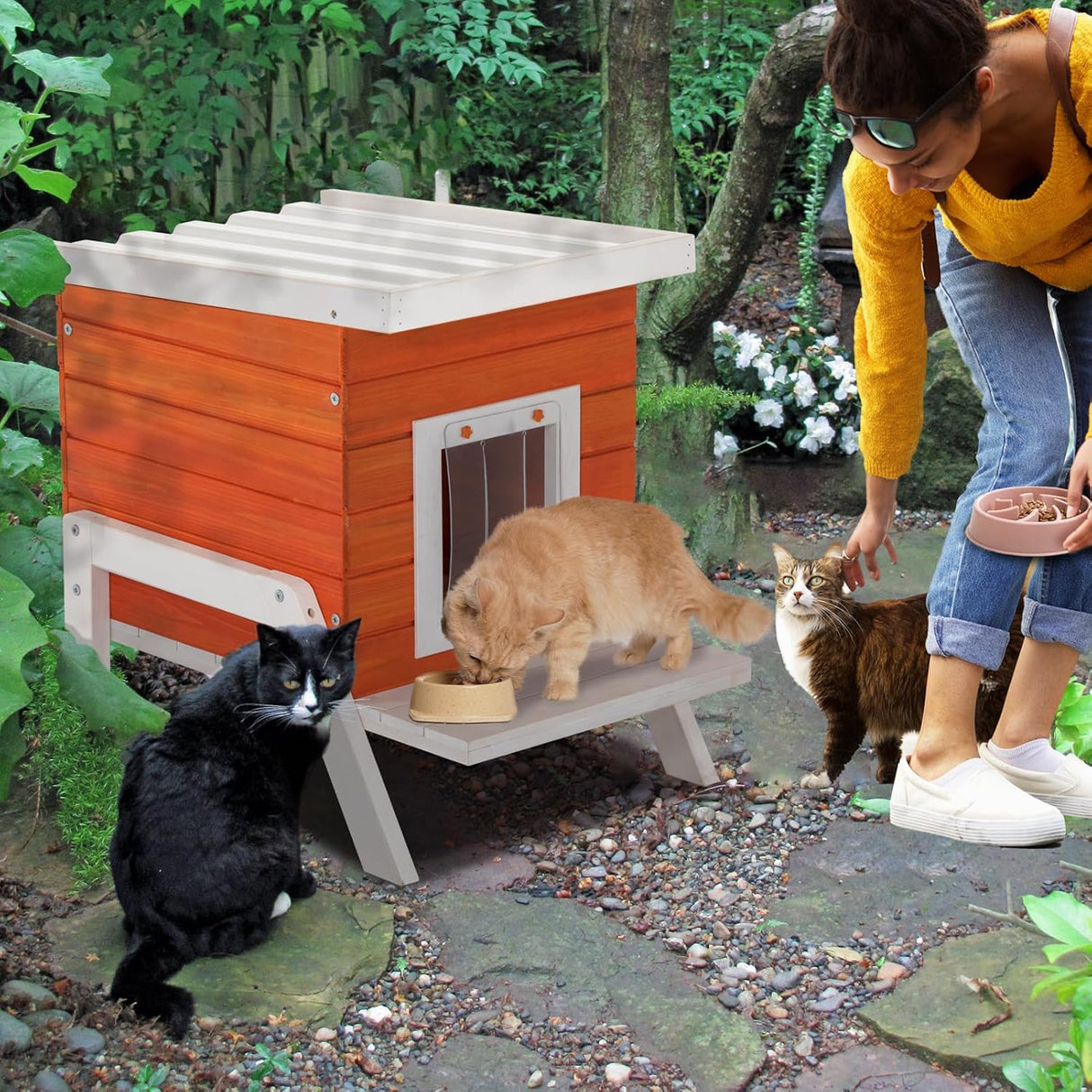 Casa para gatos al aire libre puerta con cortina Petsfit