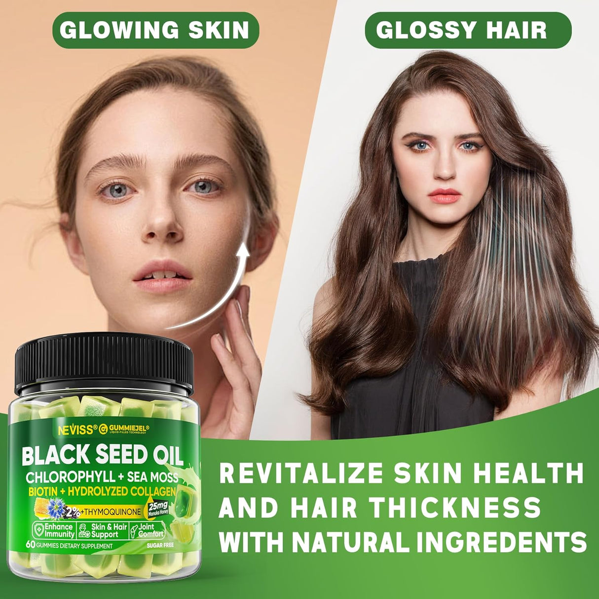 Gummies de Semilla de Nigella NEVISS, Colágeno y Biotina 500mg