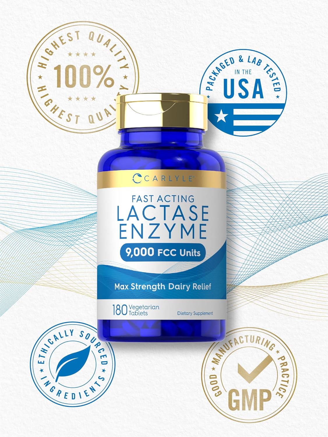 Suplemento de enzima lactasa de acción rápida 180 tableta