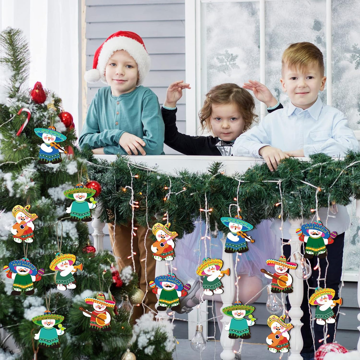 Adornos de Madera Mexicanos, Feliz Navidad, 24 Piezas, 6 Estilos