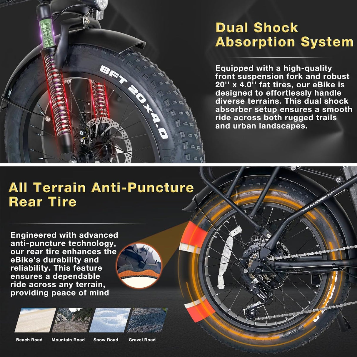 Bicicleta Eléctrica Plegable Fat Tire, 48V, Motor 1100W, M5
