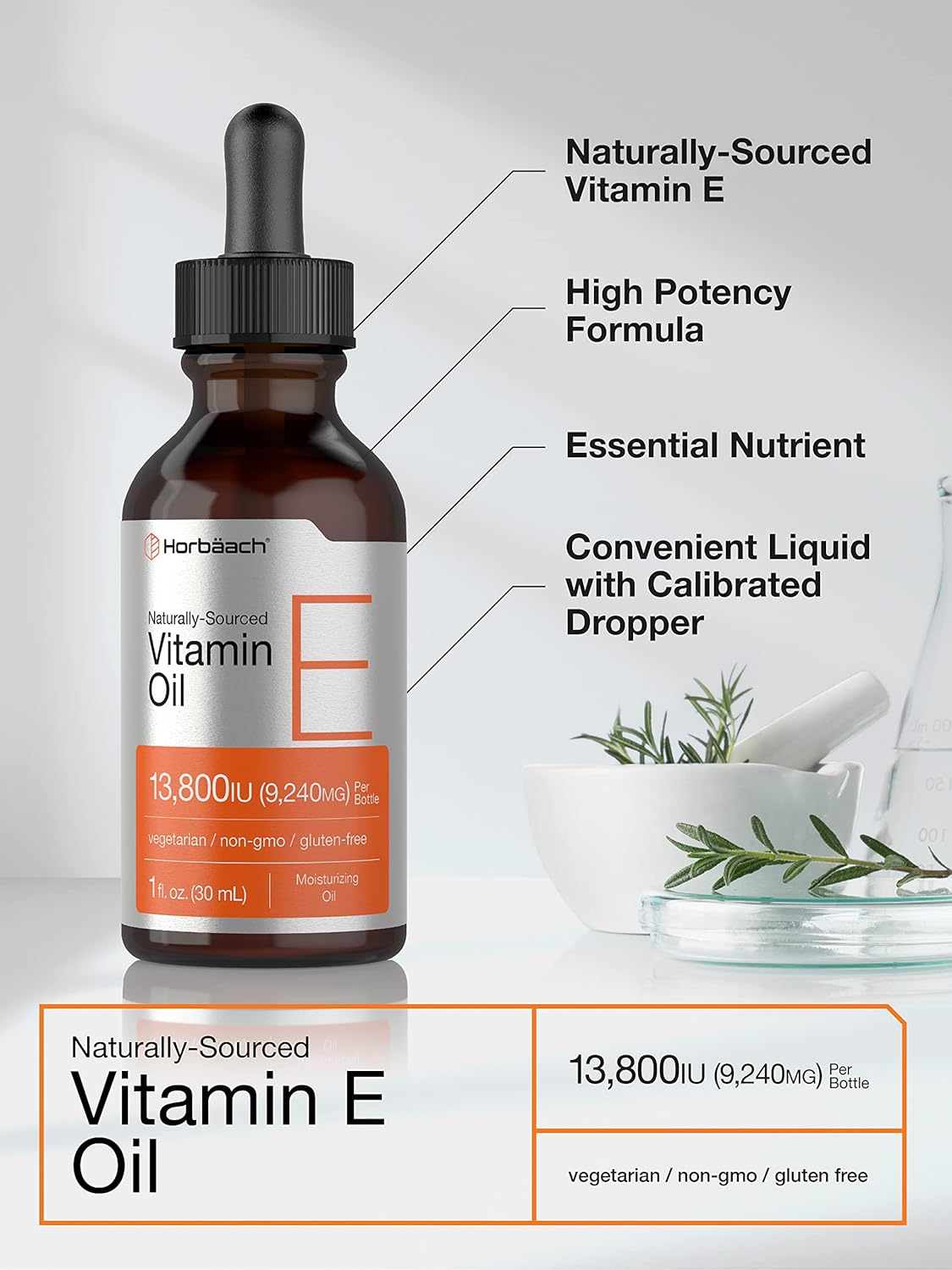 Aceite de Vitamina E | 13,800UI | Vegetariano, Sin Gluten