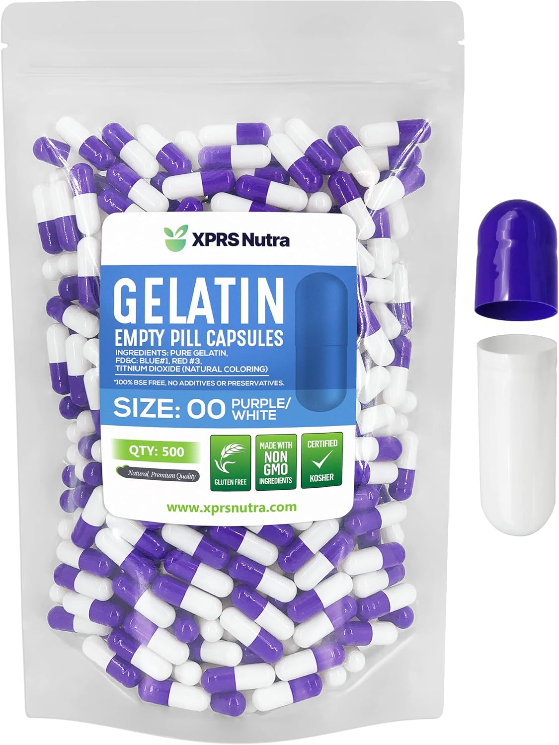 Cápsulas Vacías Gelatinosas 00 XPRS Nutra - 500 Unidades