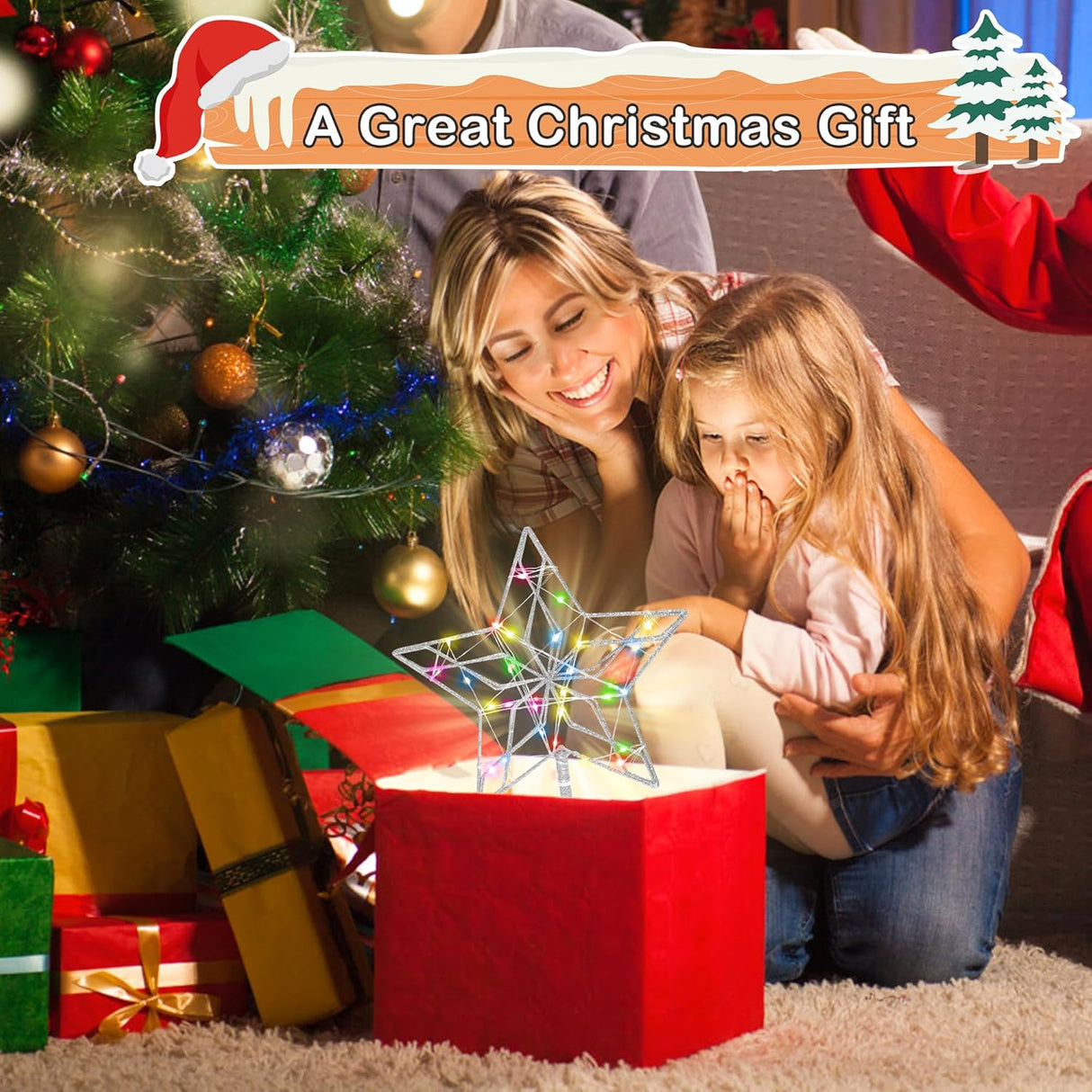 Estrella Decorativa para Árbol de Navidad, 50 Luces, Metal