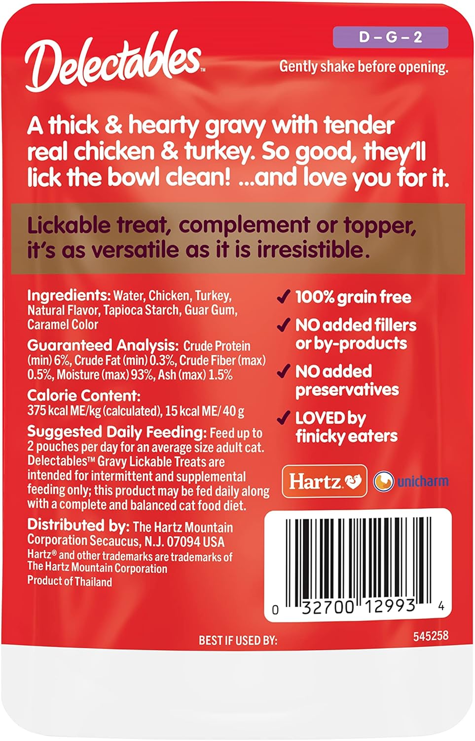 Hartz Delectables Gravy, Lickable Gato, Pollo y Pavo, 12 Pack