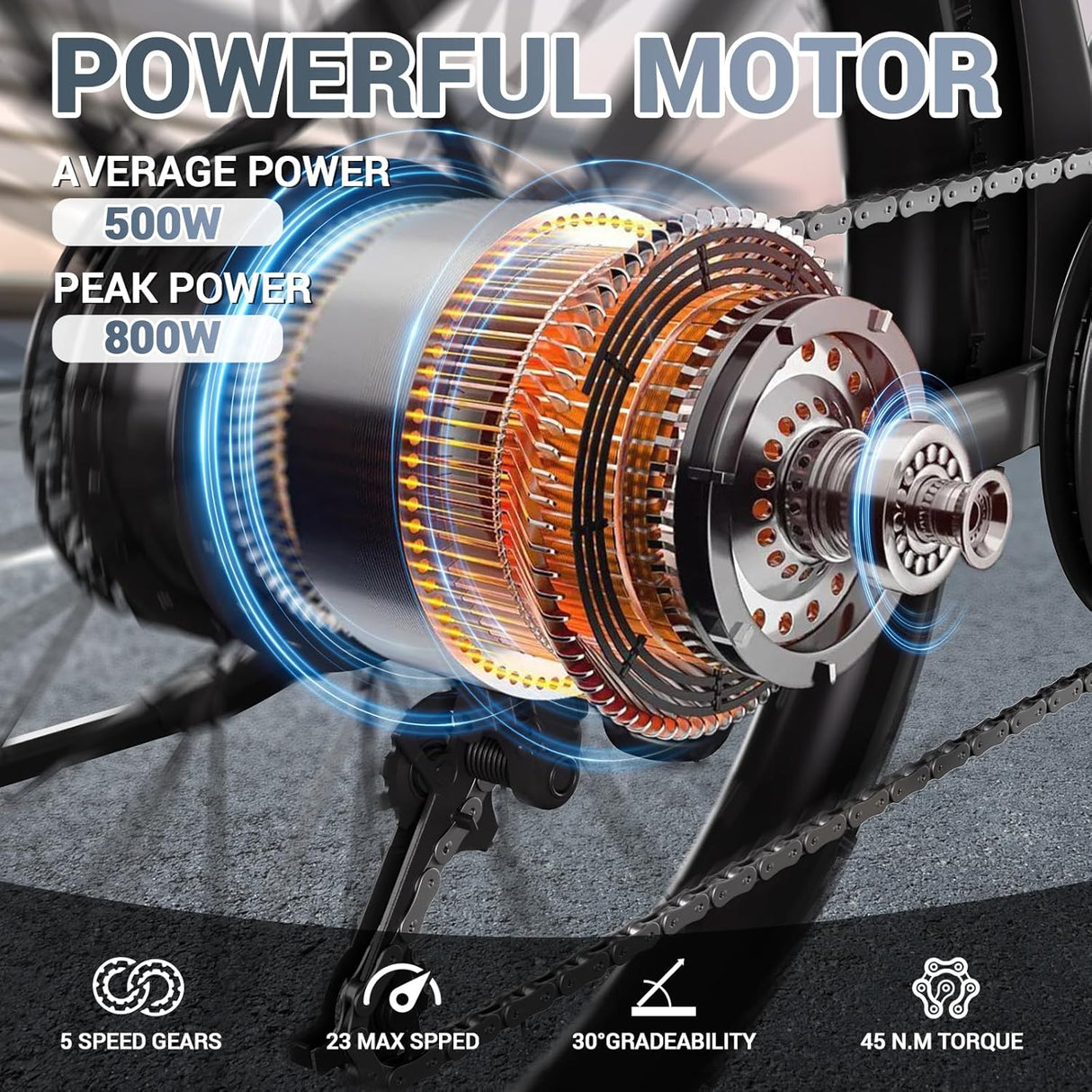 Bicicleta eléctrica TST 800W, 40 millas, 7 velocidades, 26