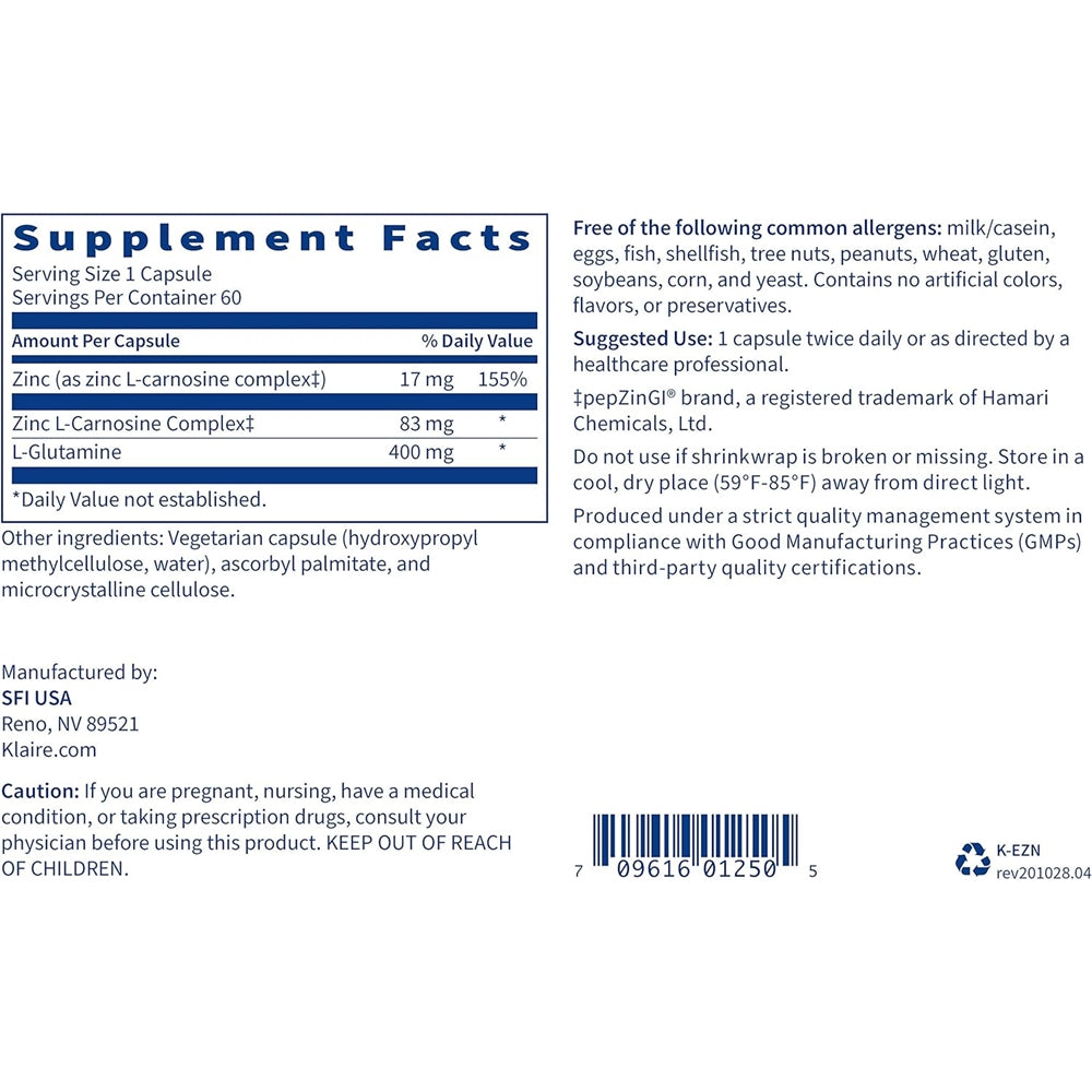 Suplementos Complejo de carnosina de zinc con L-glutamina