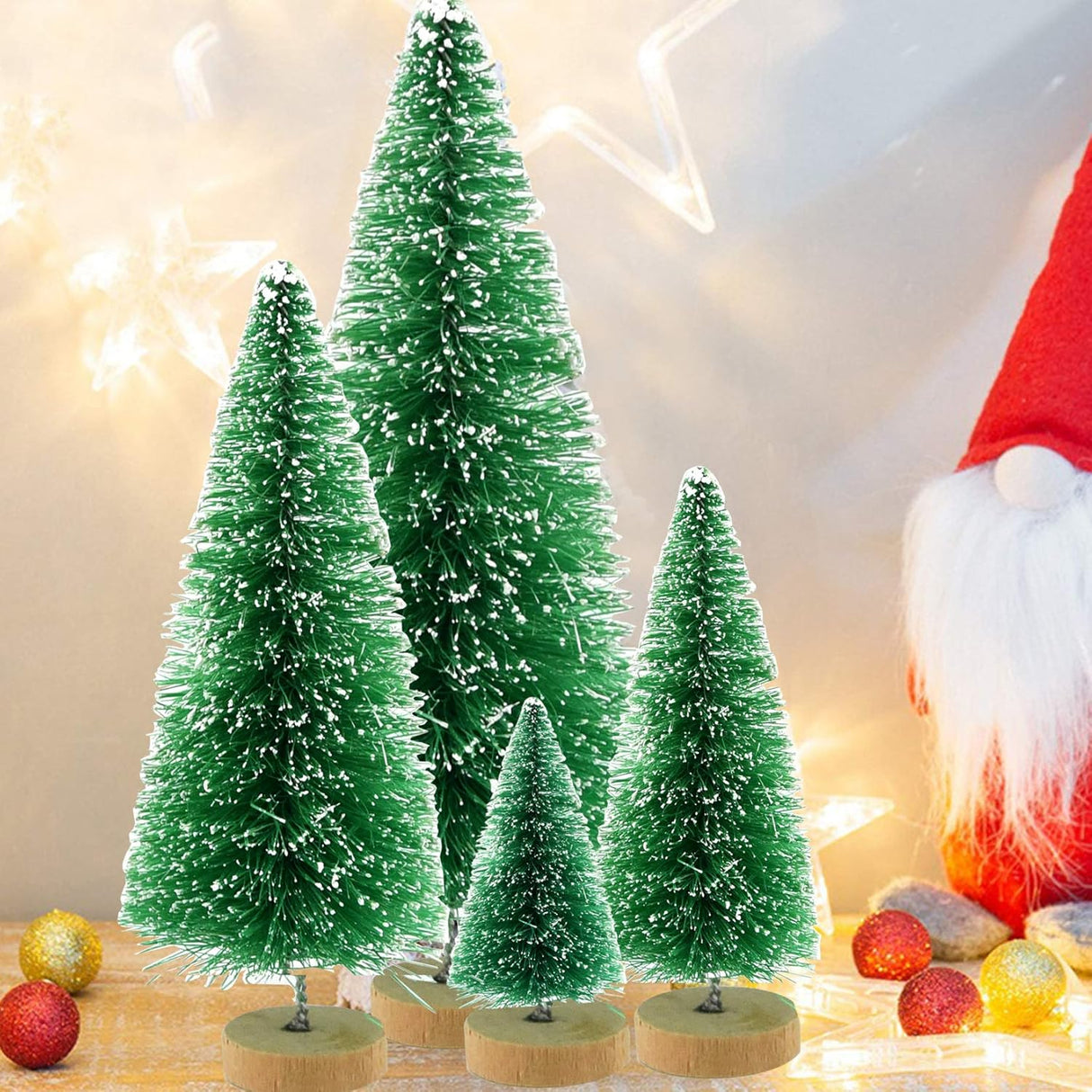 Yookat 40 Piezas Mini Árboles de Navidad con Base de Madera