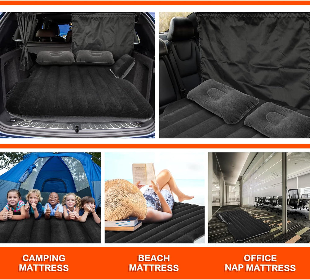 Colchón inflable de aire para coche, cortina divisora de coche, sombra para asiento trasero, cama, colchón de coche, camping, ventana de coche, con bomba de aire, 2 almohadas de aire, almohada de viaje, tapones para los oídos para SUV, RV, camión