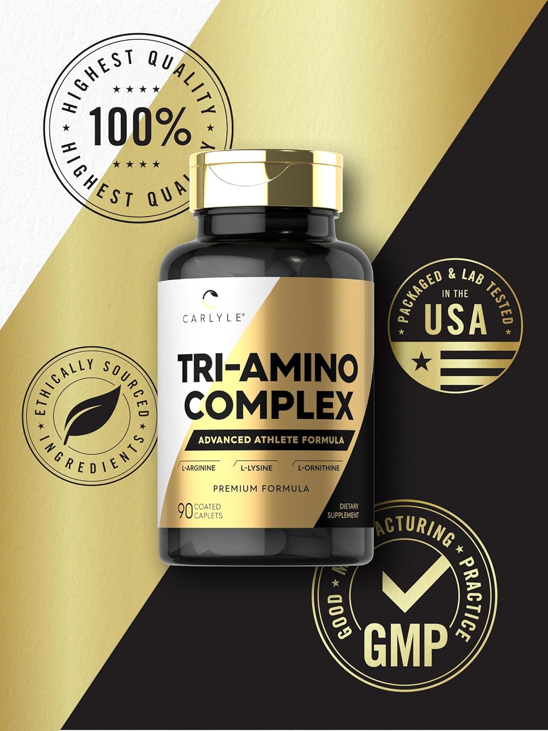Suplemento Tri-Amino L-Arginina Carlyle, 90 Caplets, Vegano