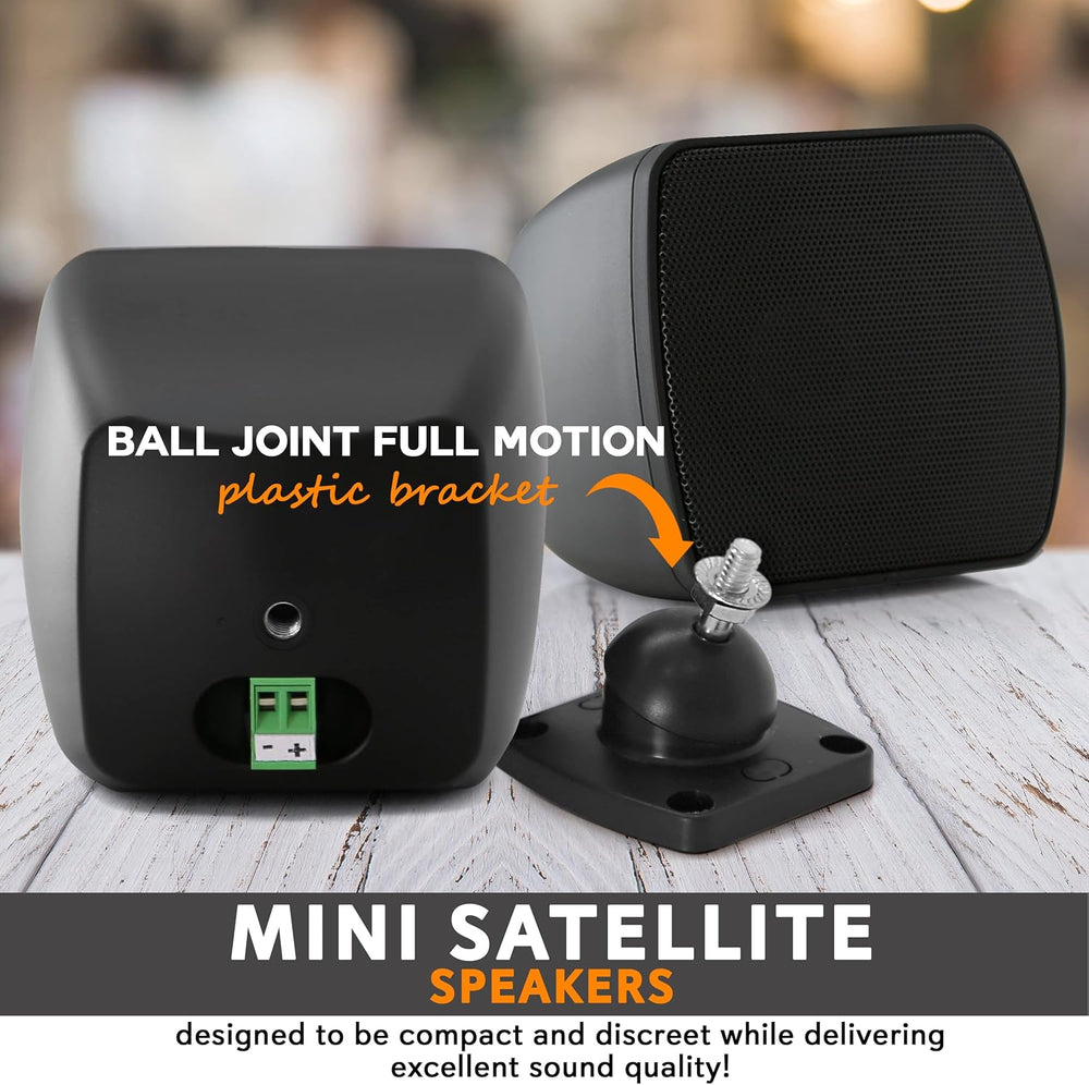 Pyle Mini altavoz satelital, sistema de altavoces satelitales de montaje en superficie de 3 pulgadas para subwoofer (par), uso para sistema de altavoces satélites, elegante y minimalista PD4STP