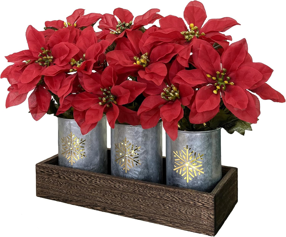 Flores Artificiales de Poinsettia, Decoración LED, Modelo 2023