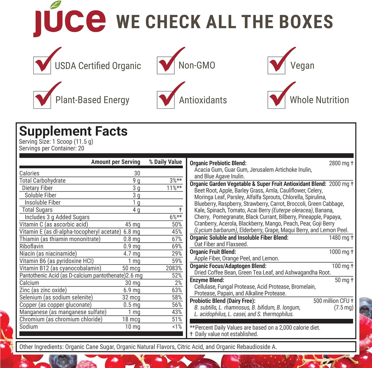 Suplemento JUCE Greens – Mezcla para bebida superalimento