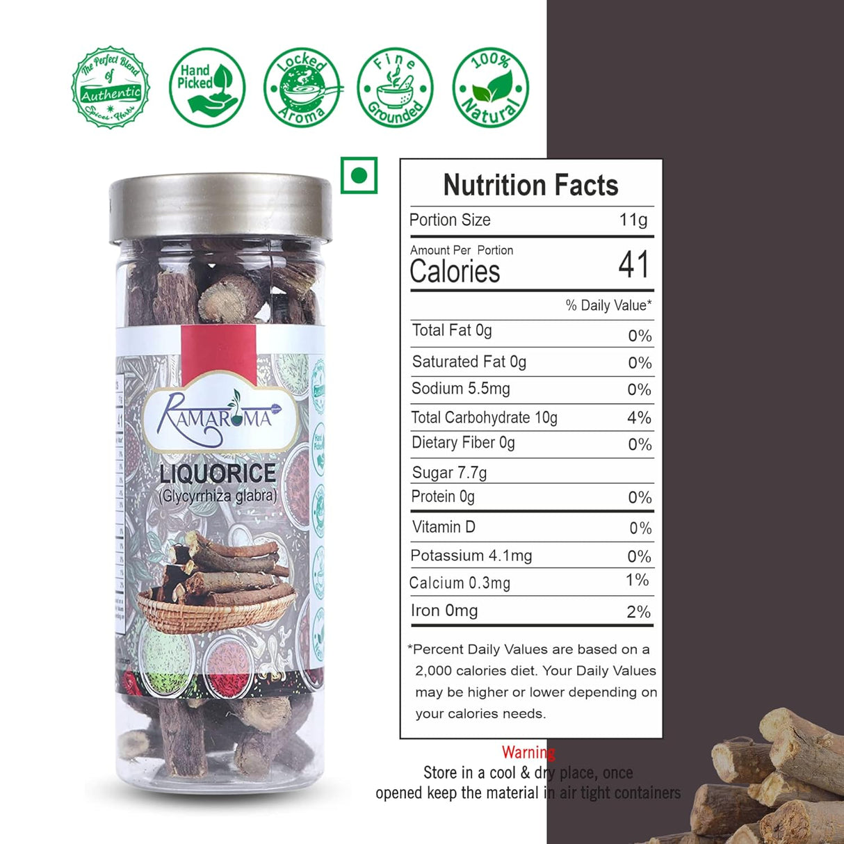 Raíz de Regaliz Orgánica | Mulethi | Natural, Vegano, 100g