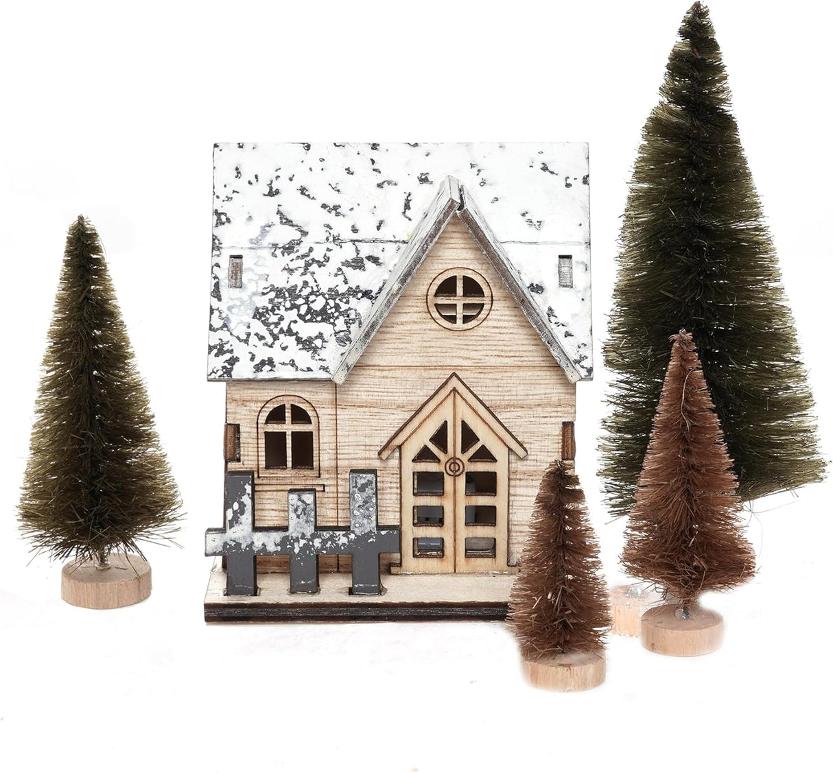 40Pcs Mini Árboles de Navidad Yookat con Base de Madera