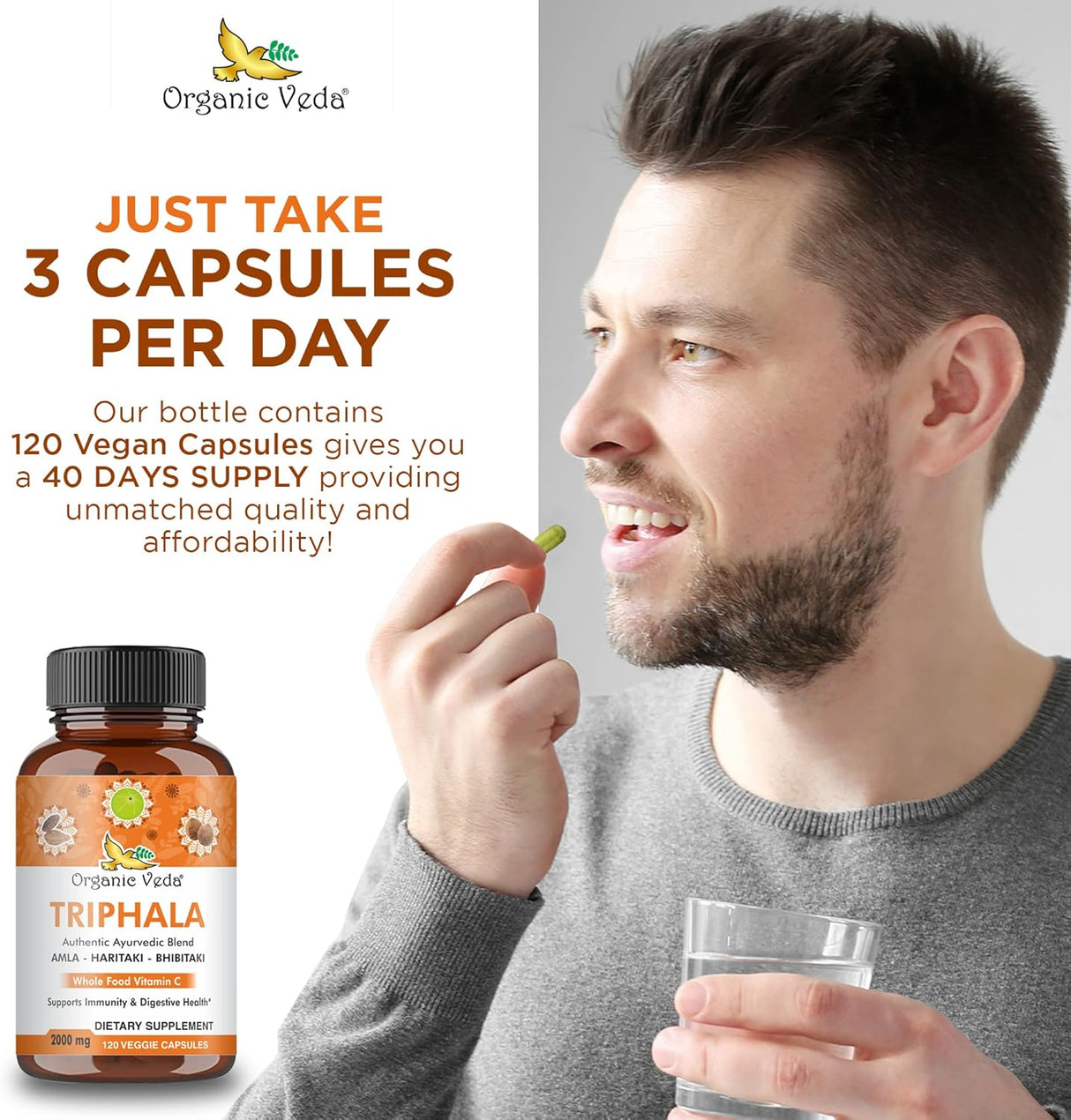 Suplemento Organic Veda Triphala Cápsulas limpieza de colon