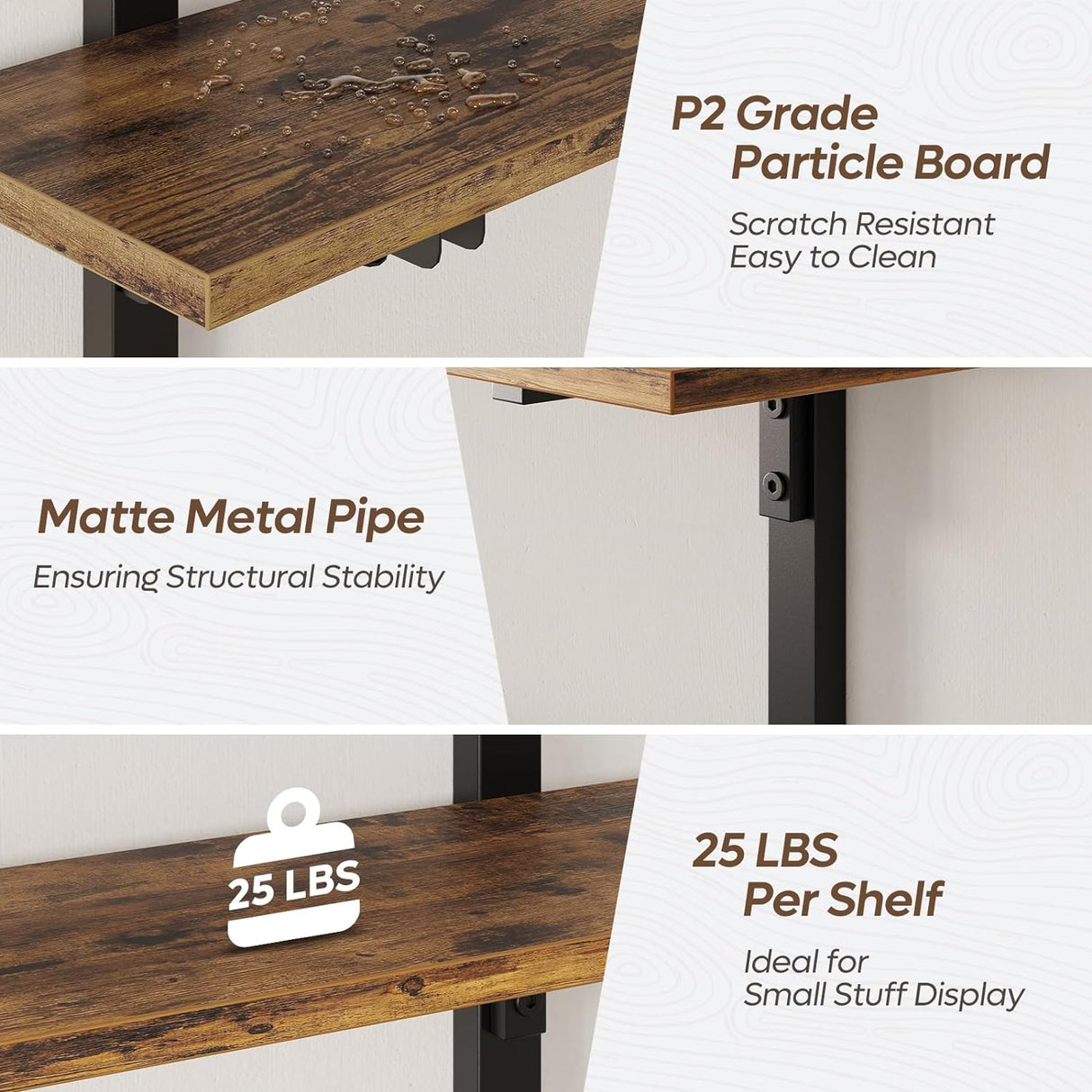 Estantes Flotantes Bestier 24 Montados en Pared, 3 Niveles