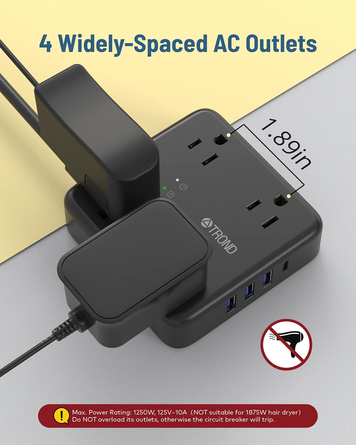 TROND Regleta de alimentación USB con protector de sobretensiones