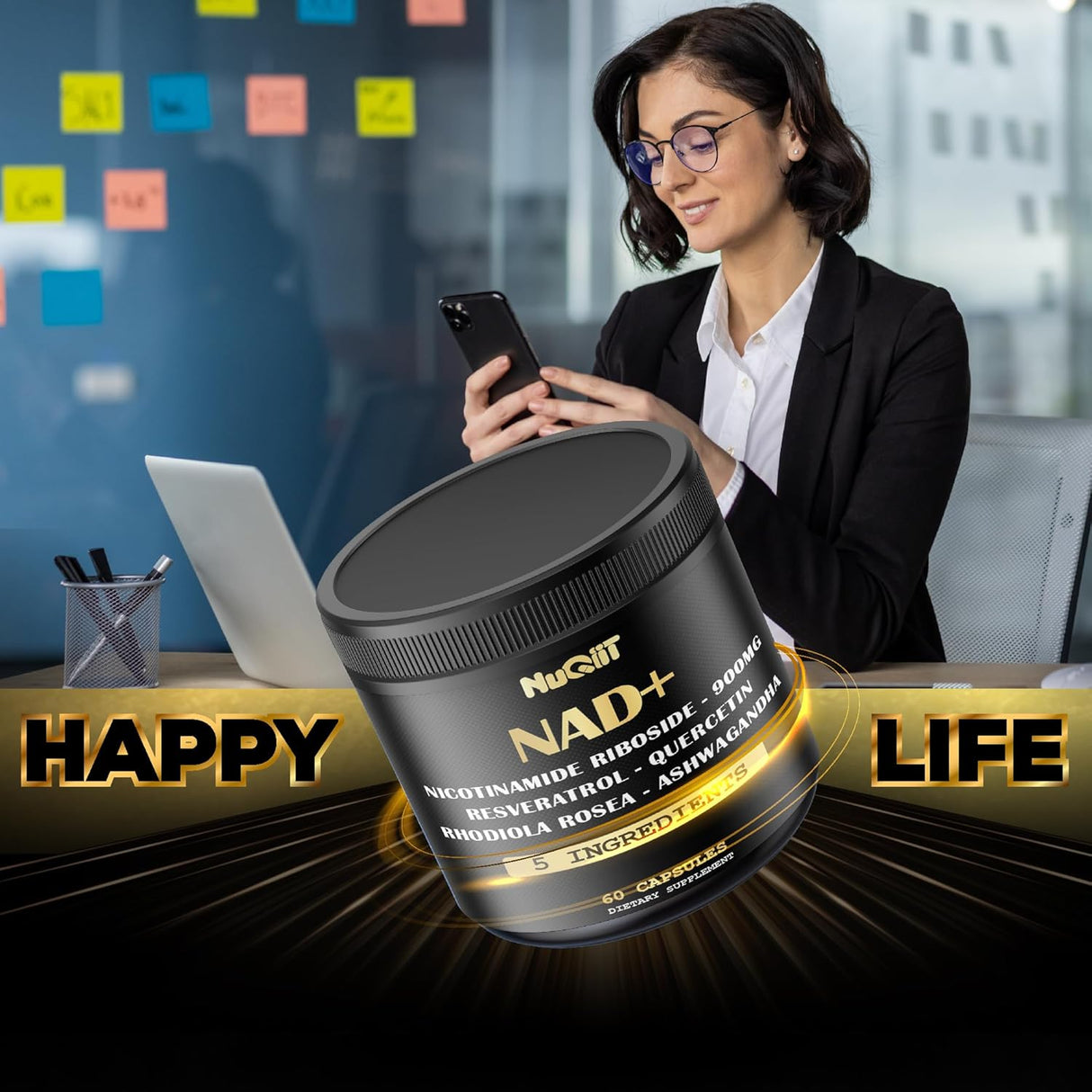 Suplemento NAD+ 900mg, Energía Celular y Vitalidad - 60 Caps