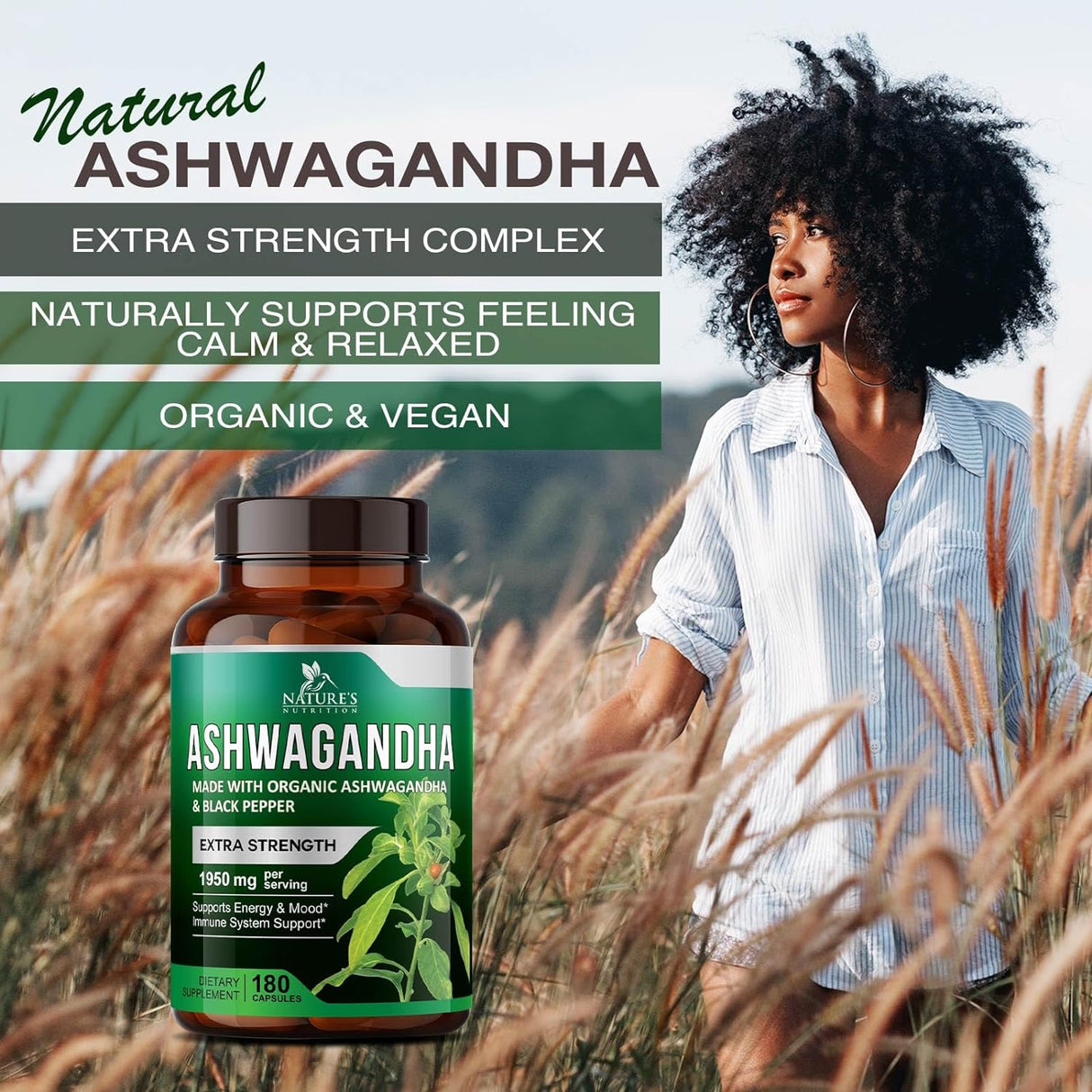Suplemento Nature's Nutrition orgánicas de Ashwagandha Extra