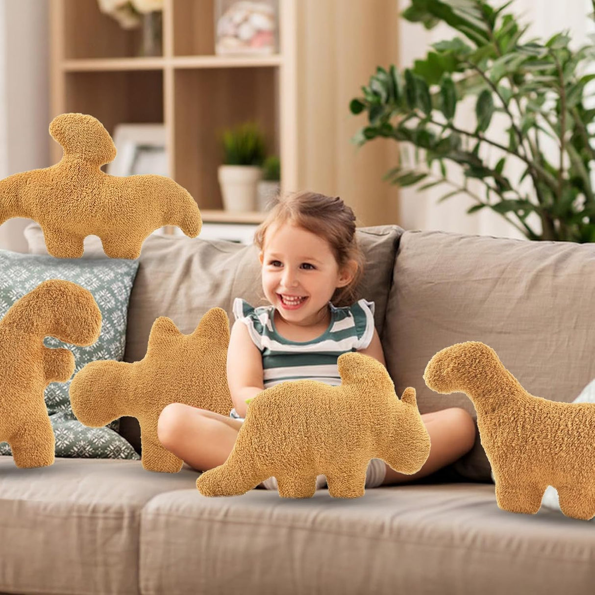 Set de 3 Cojines de Nugget Dino, Regalo Divertido Infantil