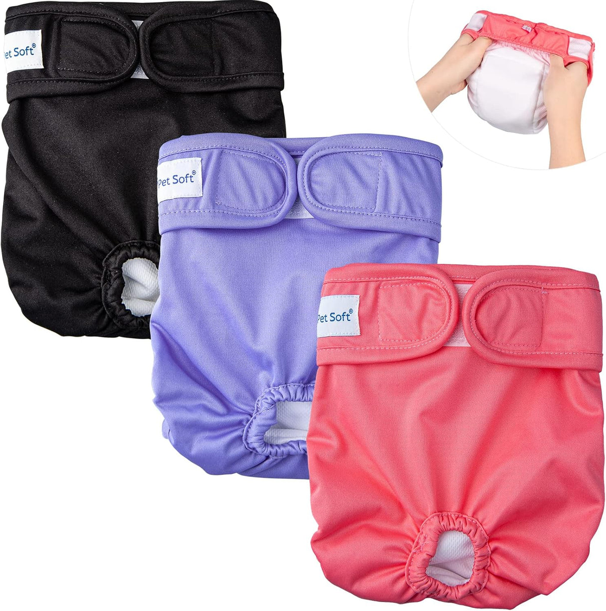 Pet Soft Pañales lavables para mujer (paquete de 3) – Pañales para perras