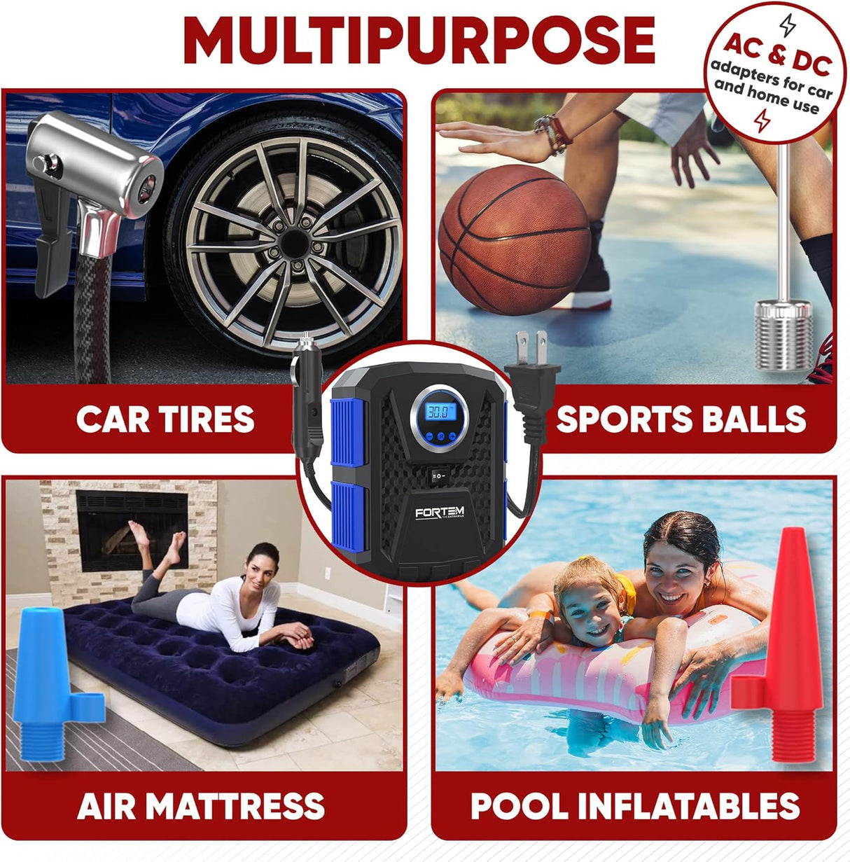 Inflador de neumáticos de 150 PSI medidor digital FORTEM