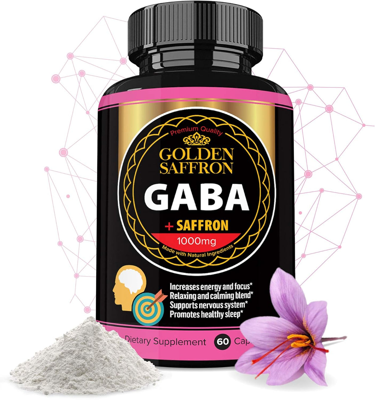 Suplemento GABA + extracto de azafrán y potente sin OMG