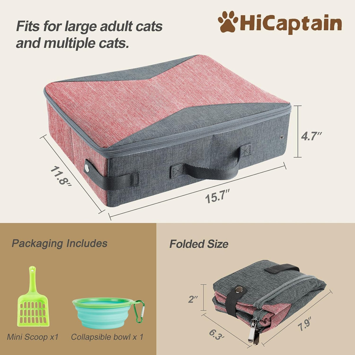 Arenera portátil para gatos con tapa y asa HiCaptain