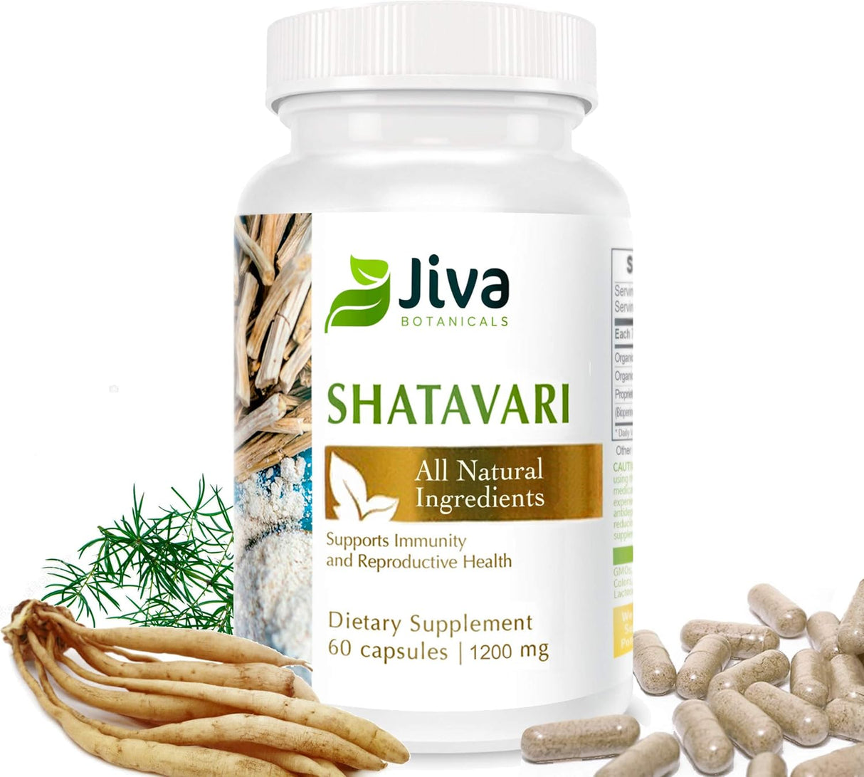 Suplemento polvo orgánicas Shatavari de 1200 mg 60 cáp