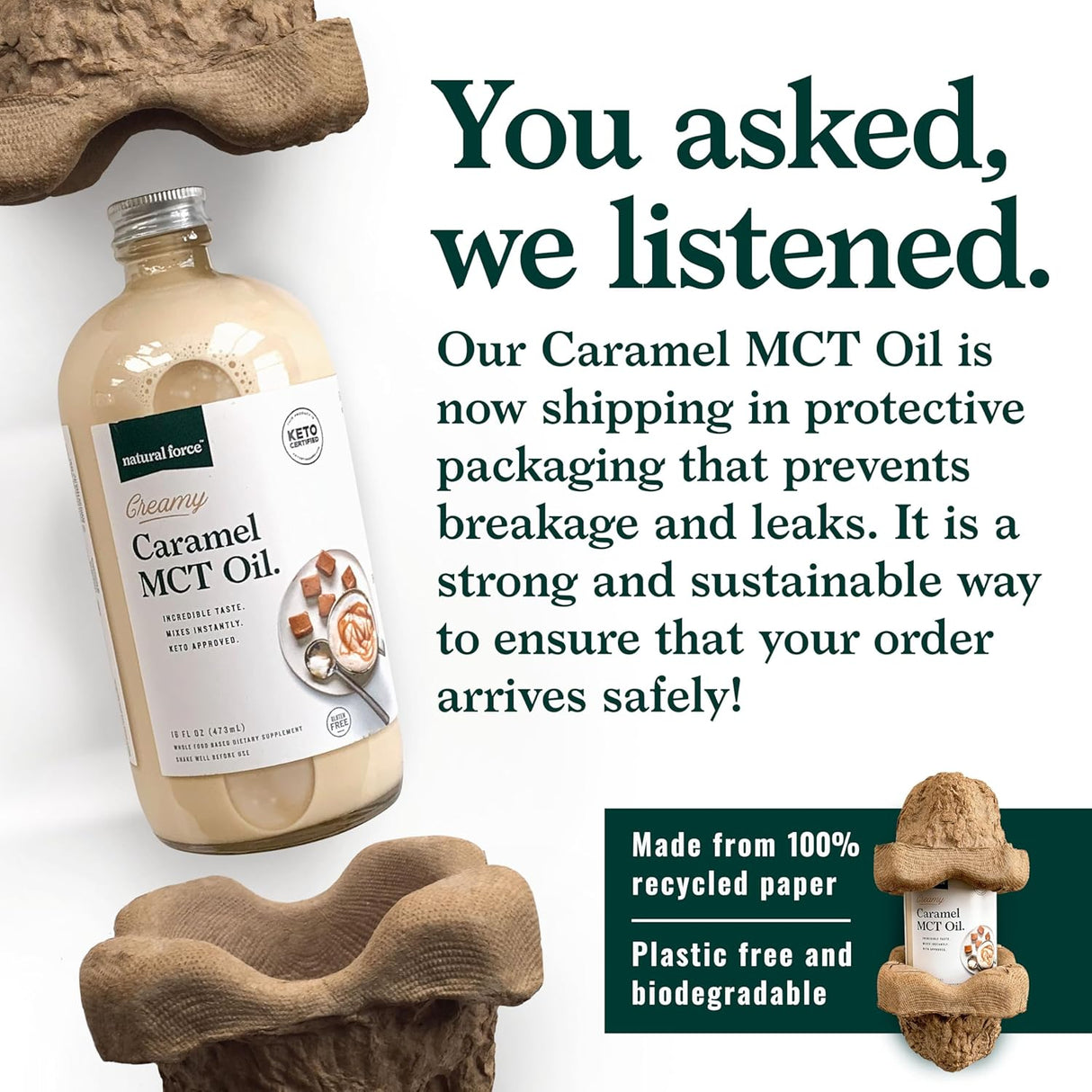 Crema de Caramelo MCT Oil Natural Force - Keto, 16 Oz Botella