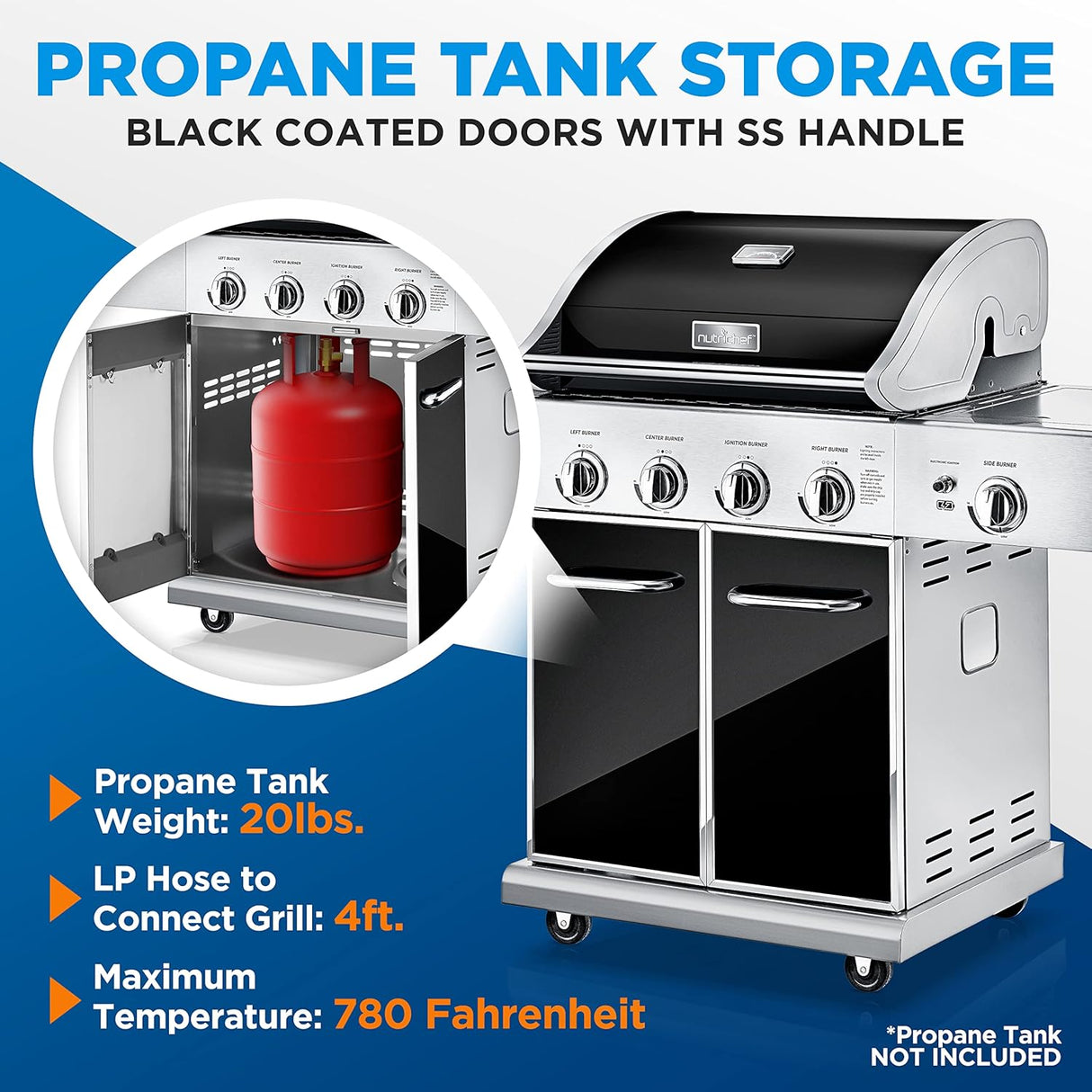 Parrilla de gas de acero inoxidable NUTRICHEF NCGRIL2