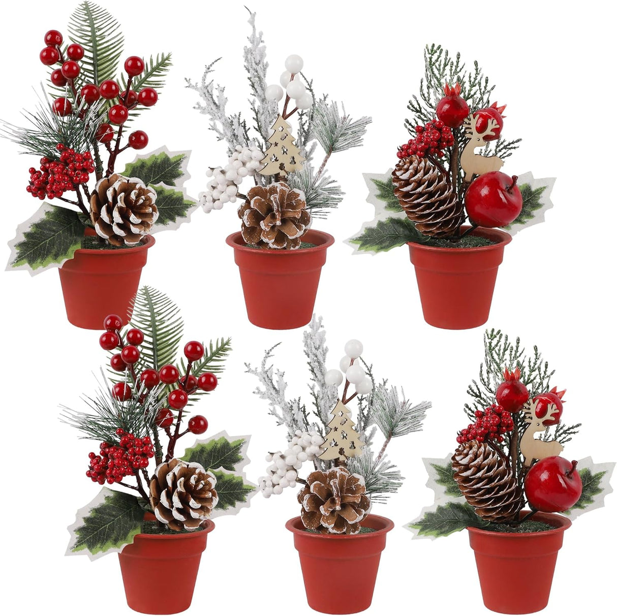 Árbol Mini Artificial Winemana con Piñas y Berries, 6 Pcs