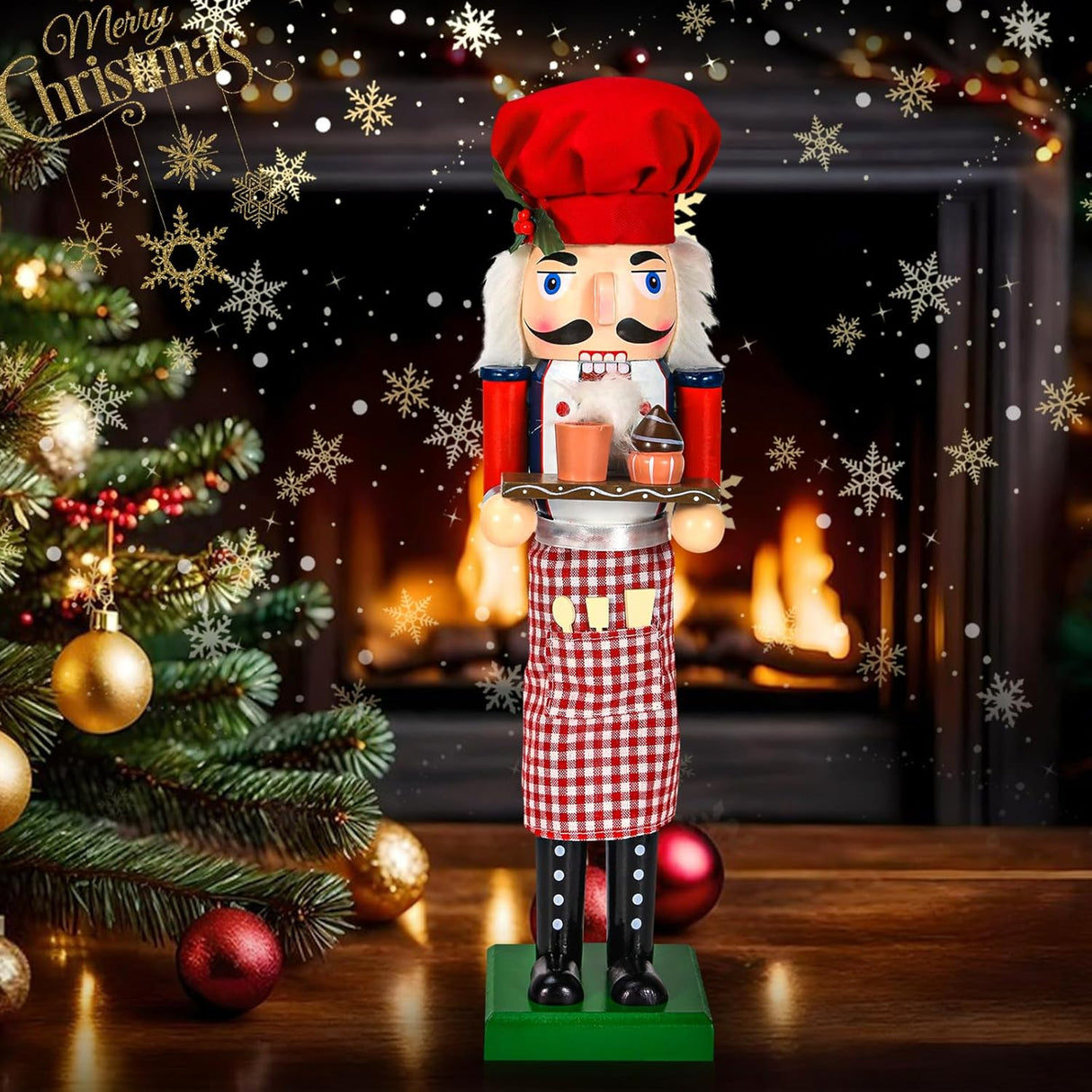 Figuras de Nuez Navideñas Chef de Madera 15 con Cupcake