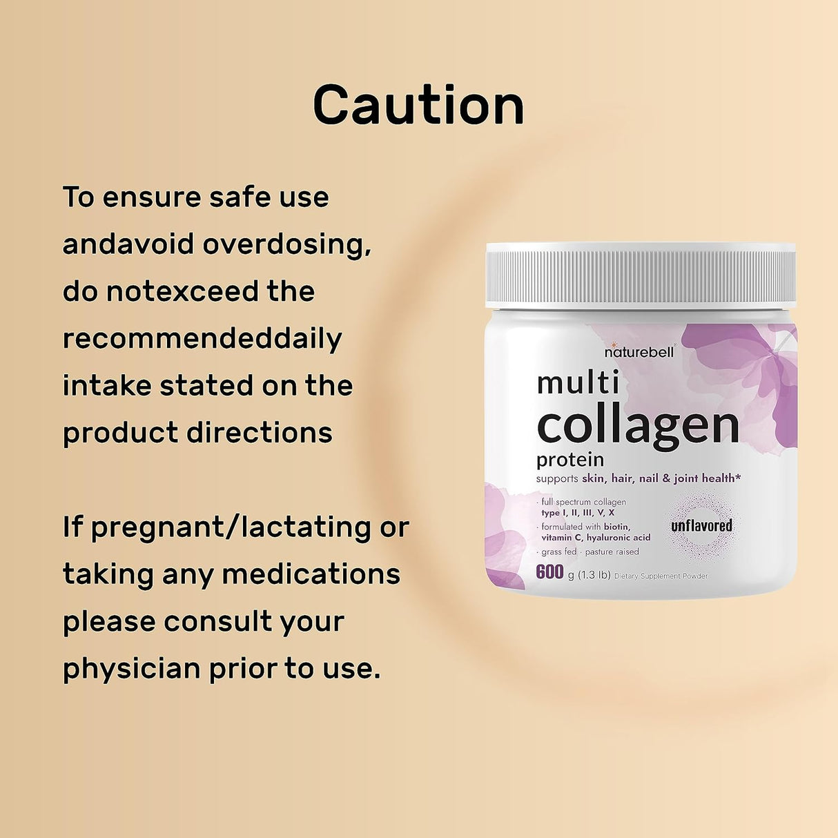 Proteína en polvo de colágeno múltiple de 21.16 oz