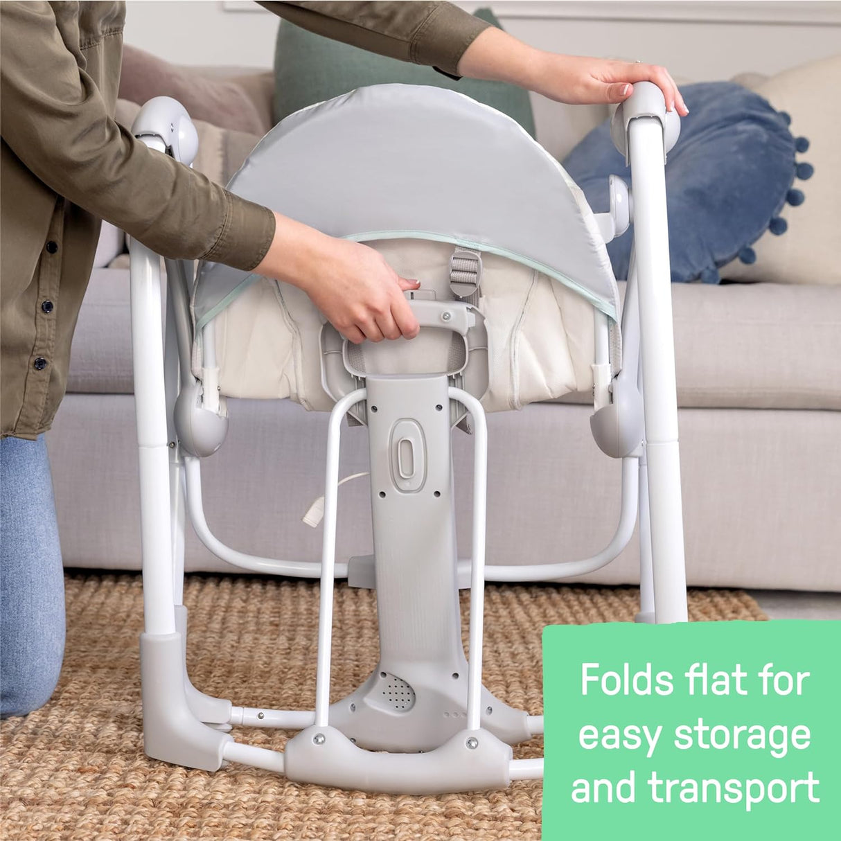 Ingenuity Cozy Spot Swing n Go - Columpio portátil, barra de juguete de madera extraíble y giratoria, 6 velocidades, para edades de 0 a 9 meses, hasta 20 libras