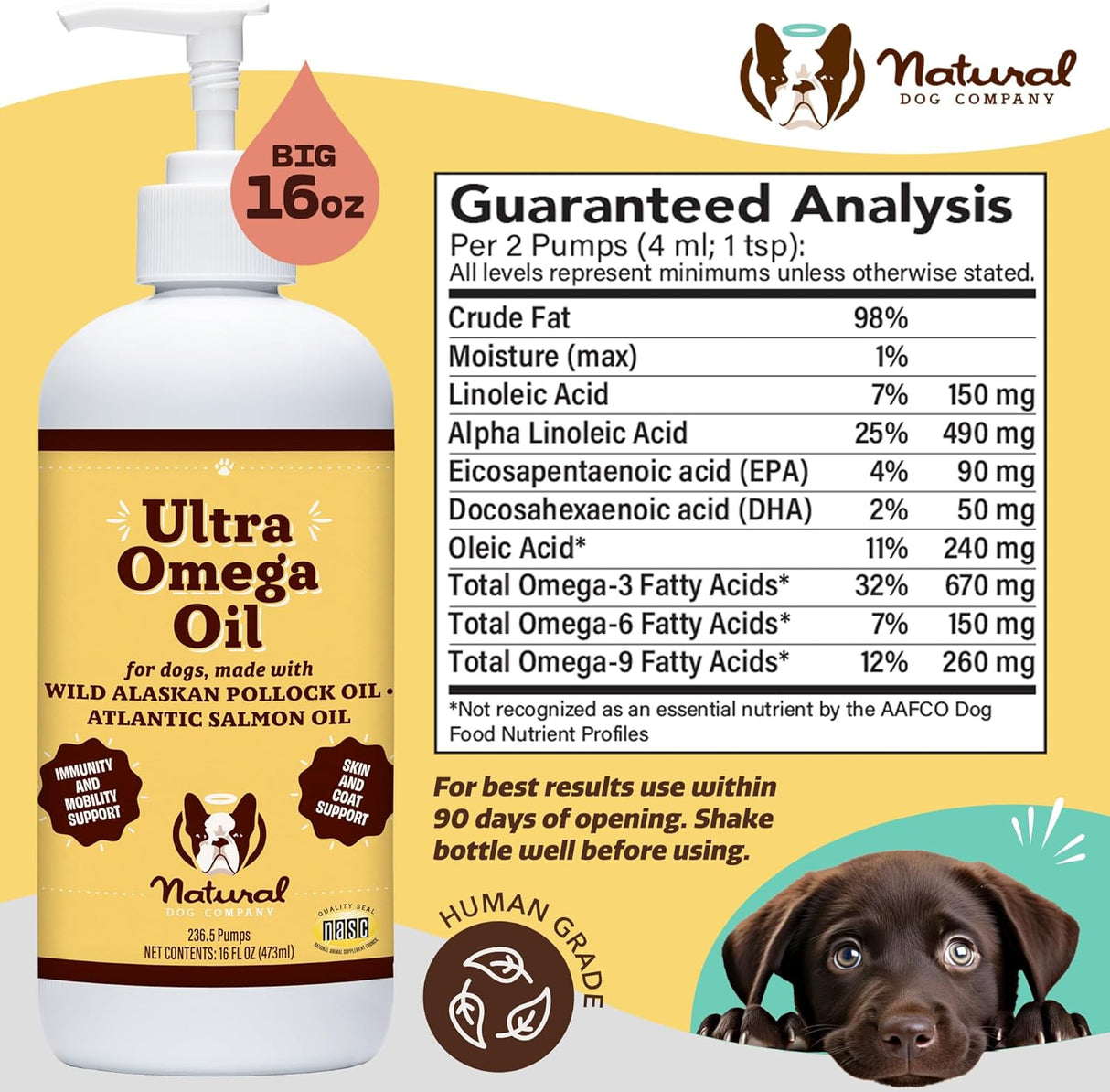 Aceite de pescado Ultra Omega 3 para perros, 16 onzas