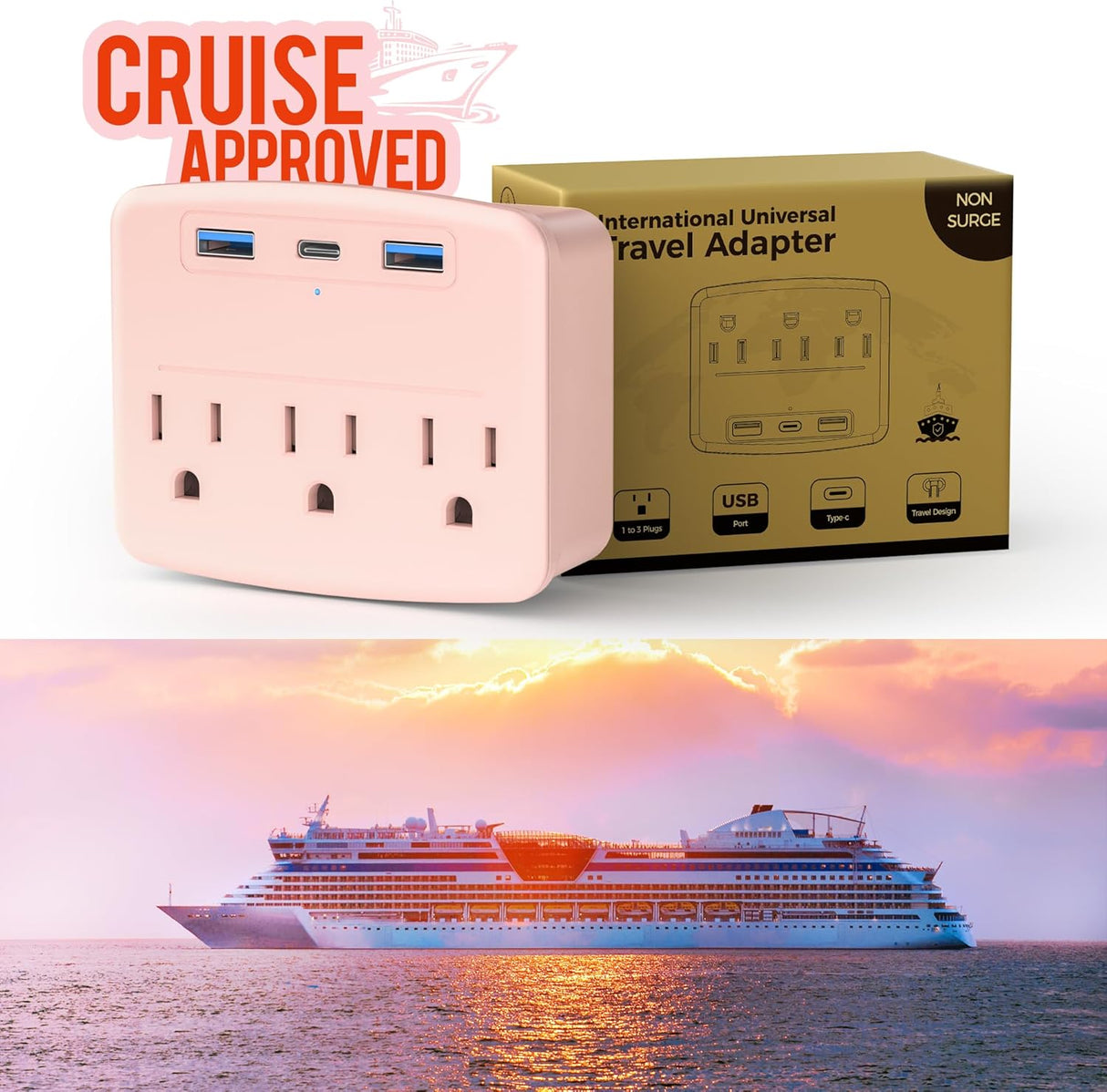 Regleta de alimentación de crucero plegable de 2 piezas rosa