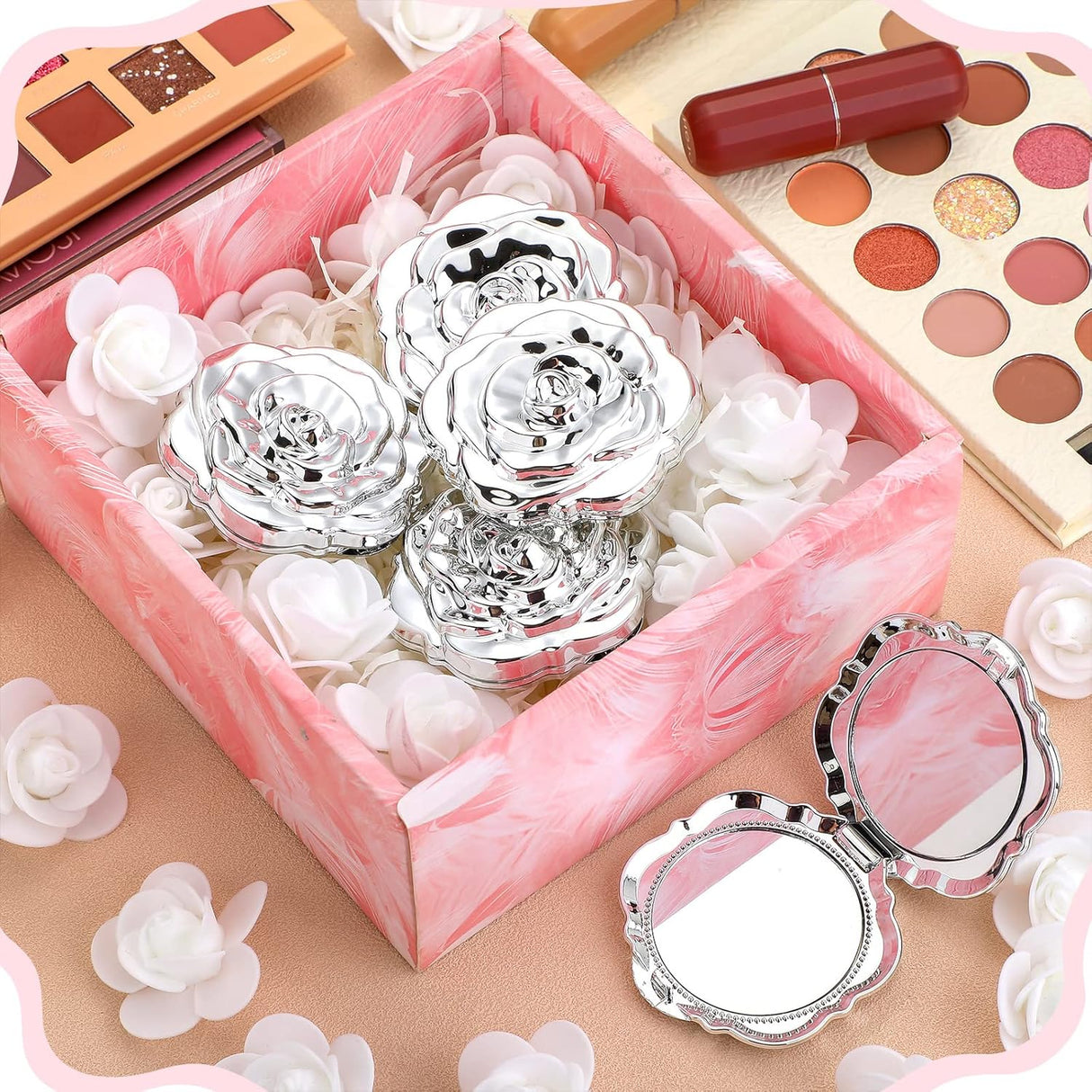 Espejos de Bolsillo Rosas para Recuerdos de Boda y Quinceañera