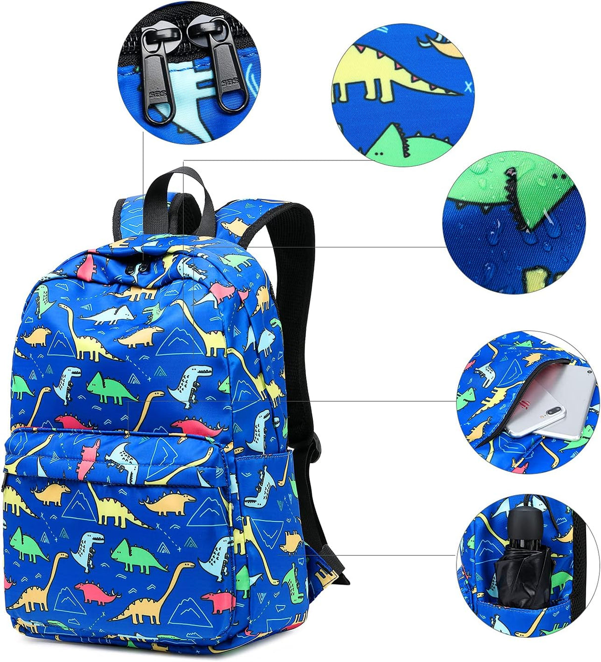 Morral y lonchera escolar con estampados para niños azul
