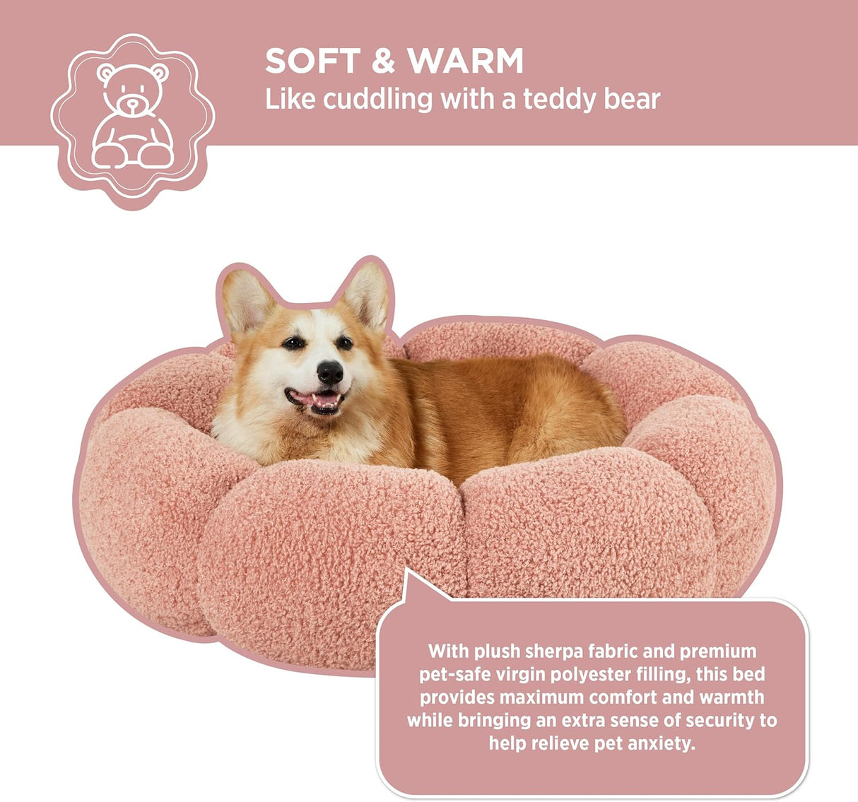 Cama grande calmante para perros de flores en sherpa felpa