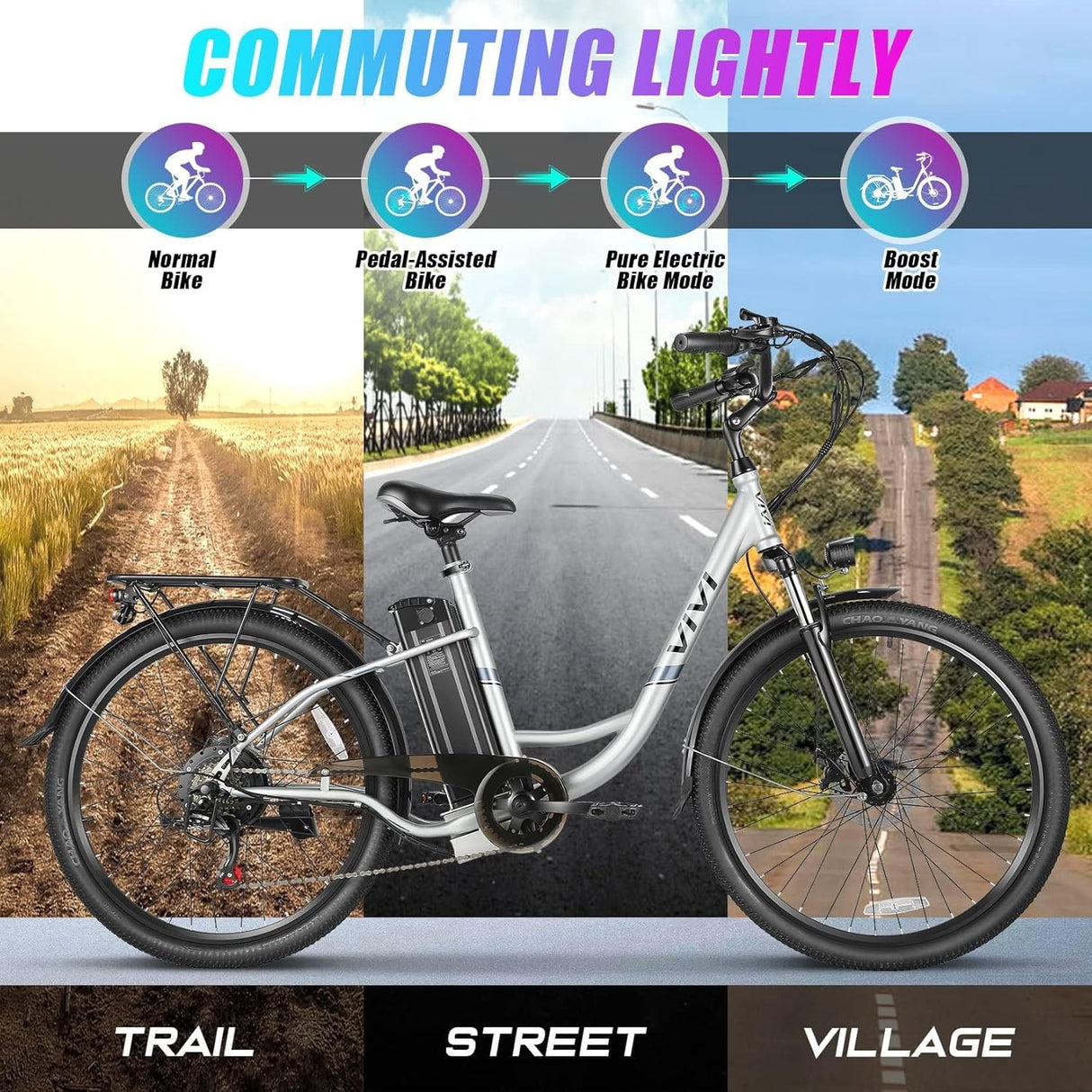 Bicicleta Eléctrica Vivi 750W, 50 millas, Control de Crucero