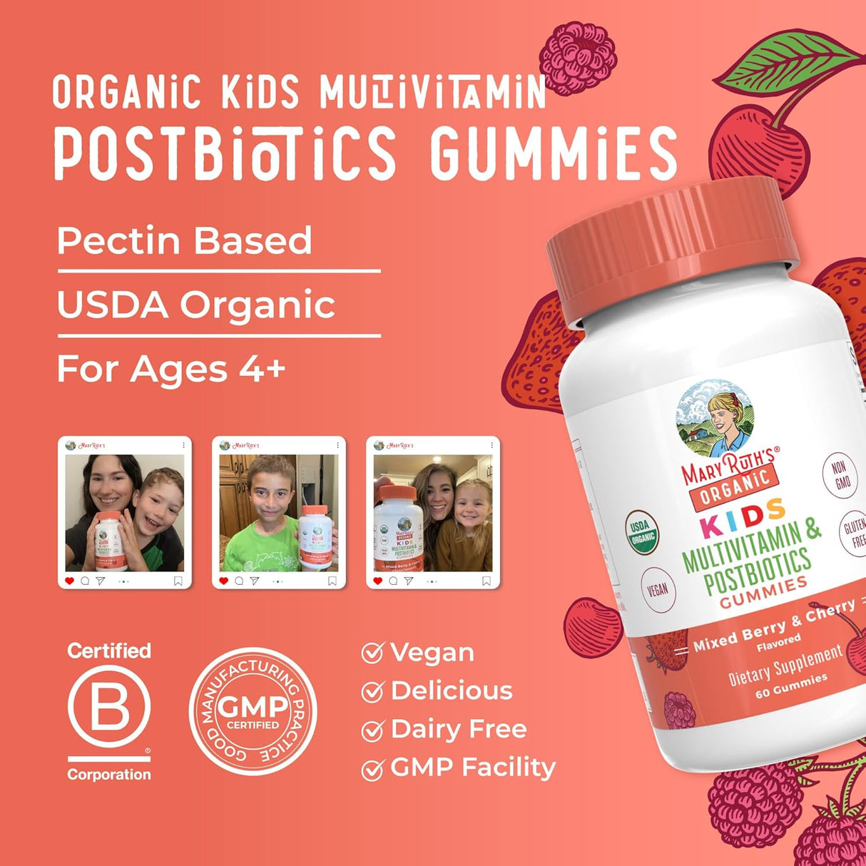 Vitaminas infantiles MaryRuth Organics | Orgánico, Vegano, 60 cápsulas