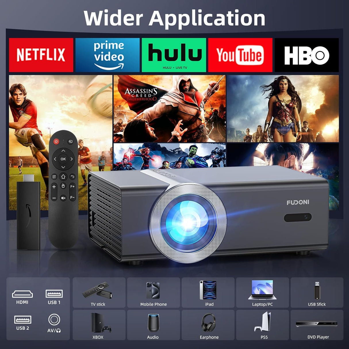 Proyector FUDONI 1080P WiFi Bluetooth 20000L para Cine en Casa