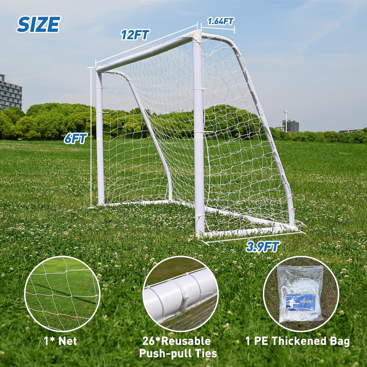 Red de repuesto para portería de fútbol con lazos de empuje